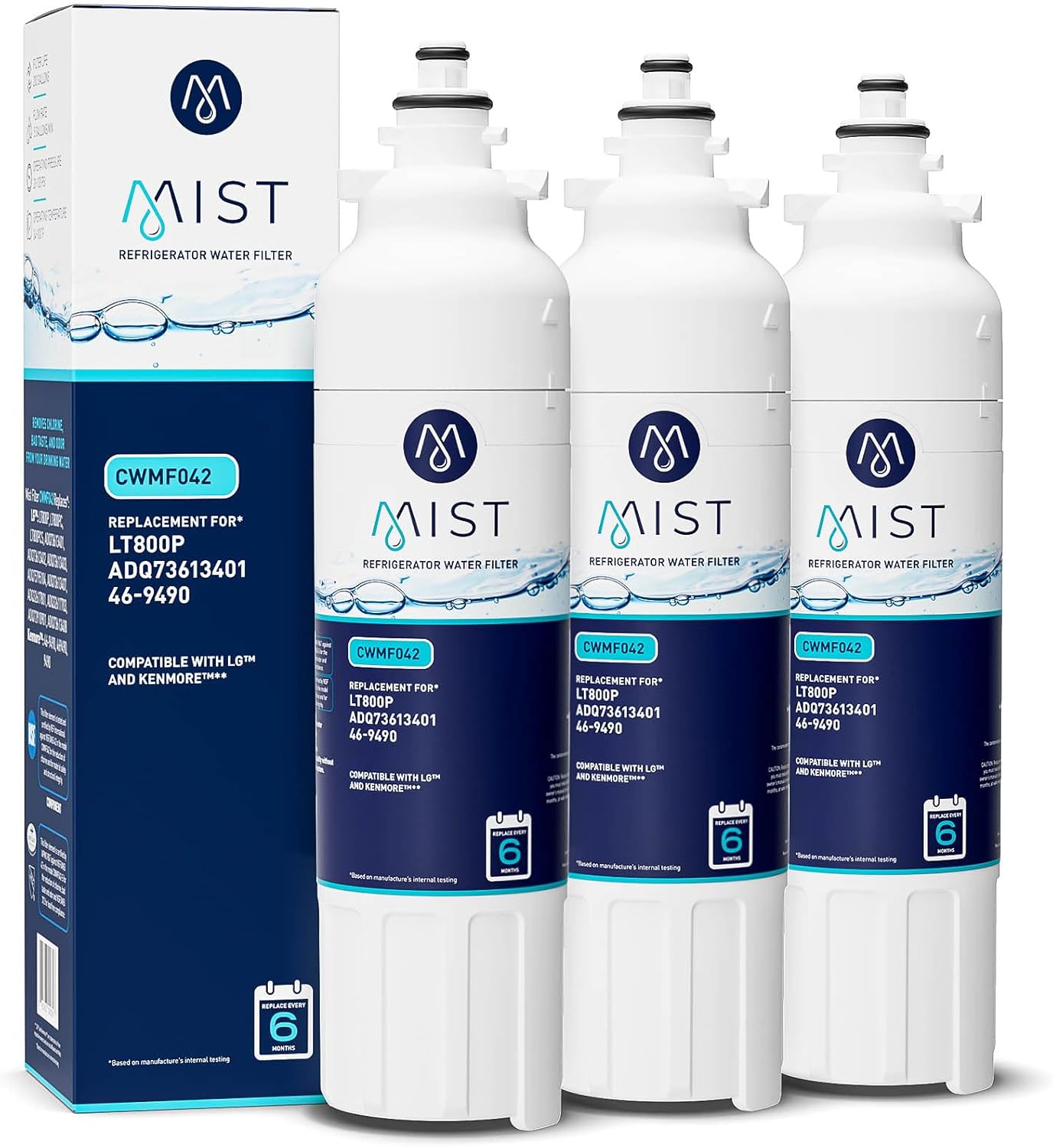 Mist ADQ73613401 Refrigerator Water Filter Replacement for LG LT800P, ADQ73613402, Kenmore 46-9490, Fridge LSXS26326S ¨C NSF 42 Certified ¨C 3 Pack