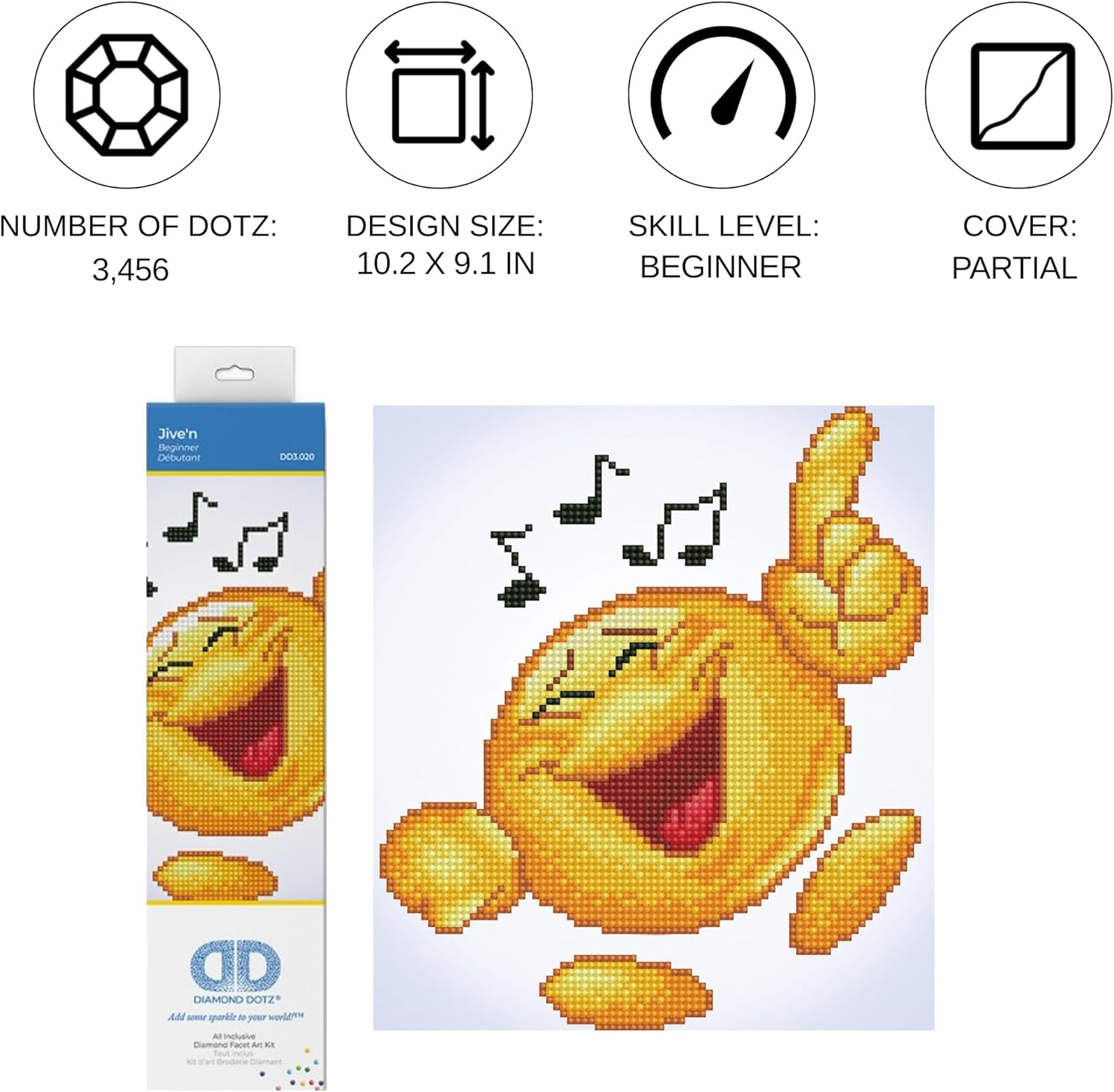 DIAMON DOT Jive' Musi Emoj Diamon Paintin Kit fo Adult Diamon Ar Kit Relaxin Creativ Craf Ki wit Dot Gem 10.2inchx9.1inch