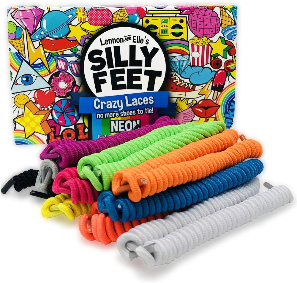 Silly Feet No Tie Shoe Laces for Kids and Adults, Elastic Curly Shoelaces for Sneakers, 10 Pairs in Assorted Colors