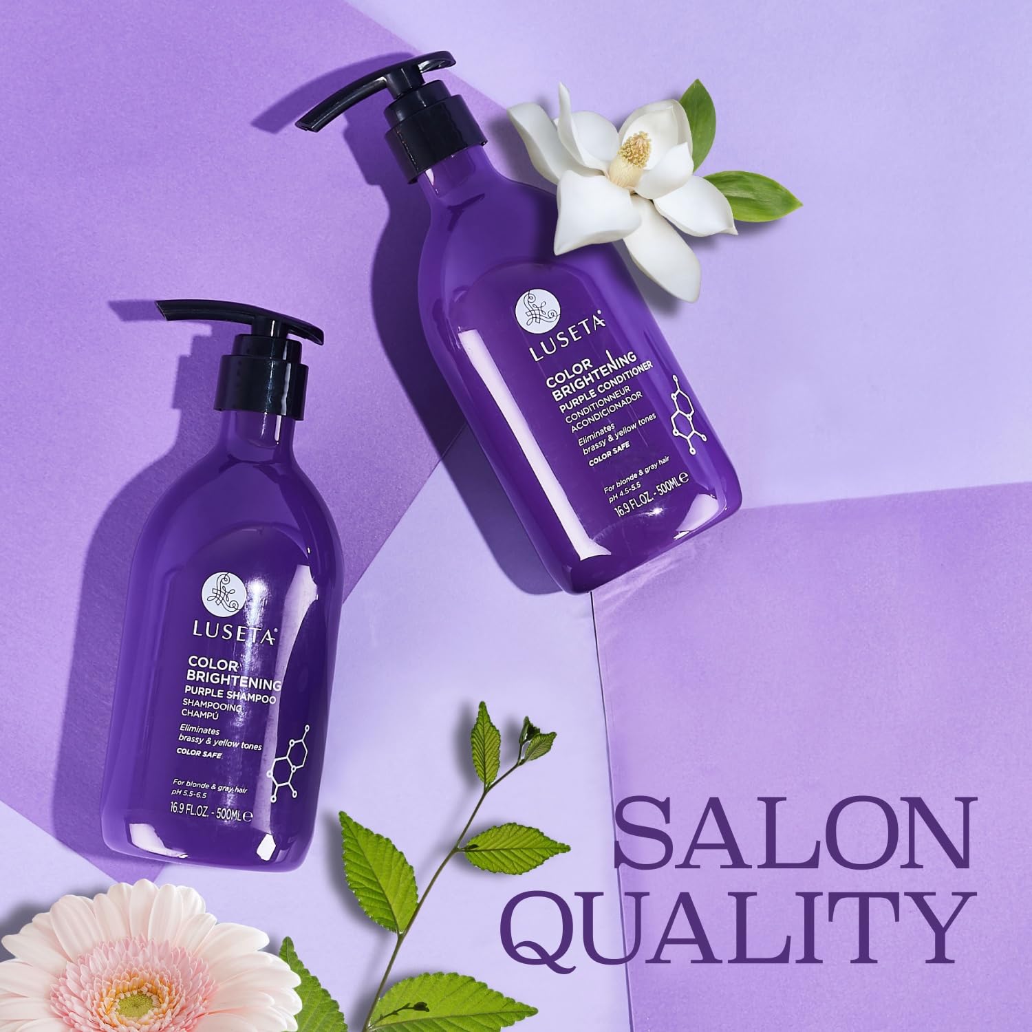 Luset Purpl Shampo an Conditione Se fo Blonde Gra Colo Treate Hai Sulfat Fre Parabe Fre Infuse wit Coco Nucifer Oi fo Curl an Damage Hai 2x16.9oz