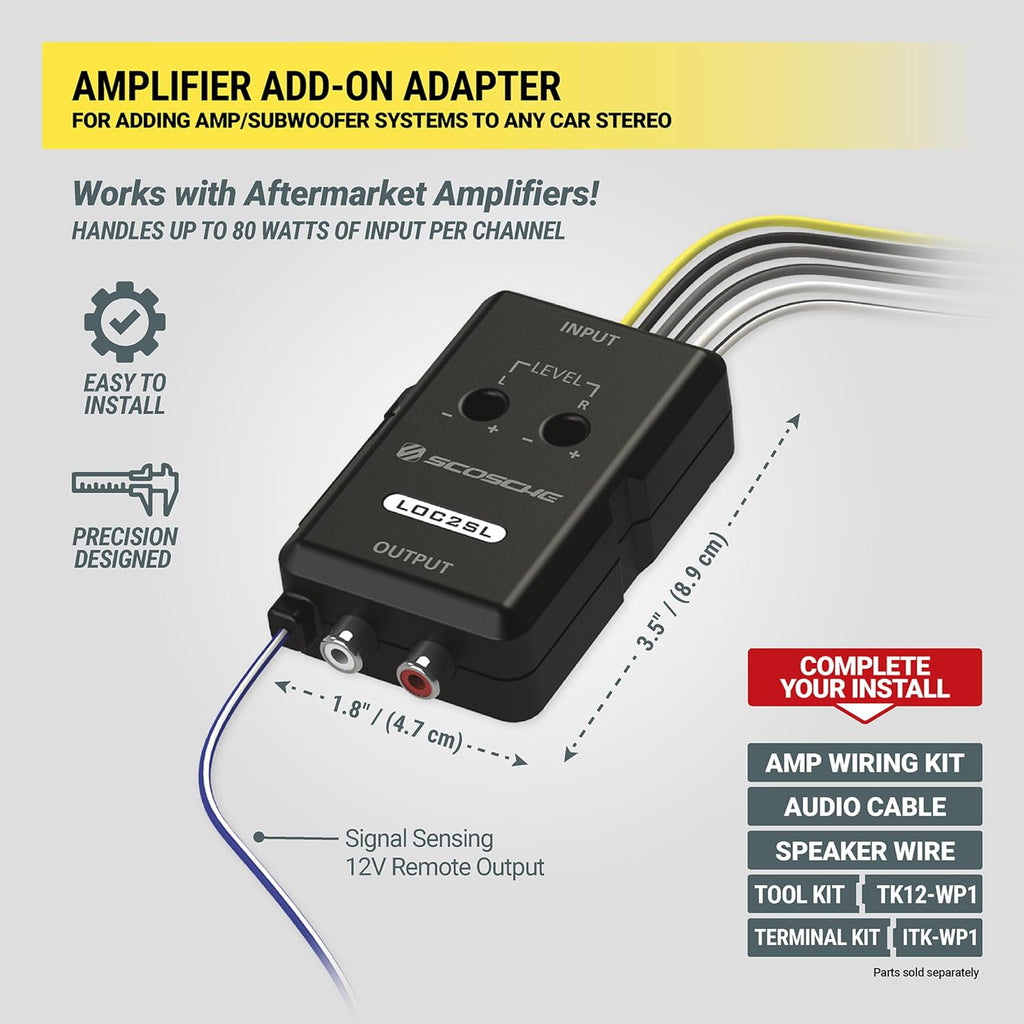 LOC2SL Line Output Converter with Remote Control Knob - 2CH High/Low RCA Converter Car Audio - Ideal for Subwoofer Amp - Line Level Converter for Car Stereo - Easy Installation - Quality Sound