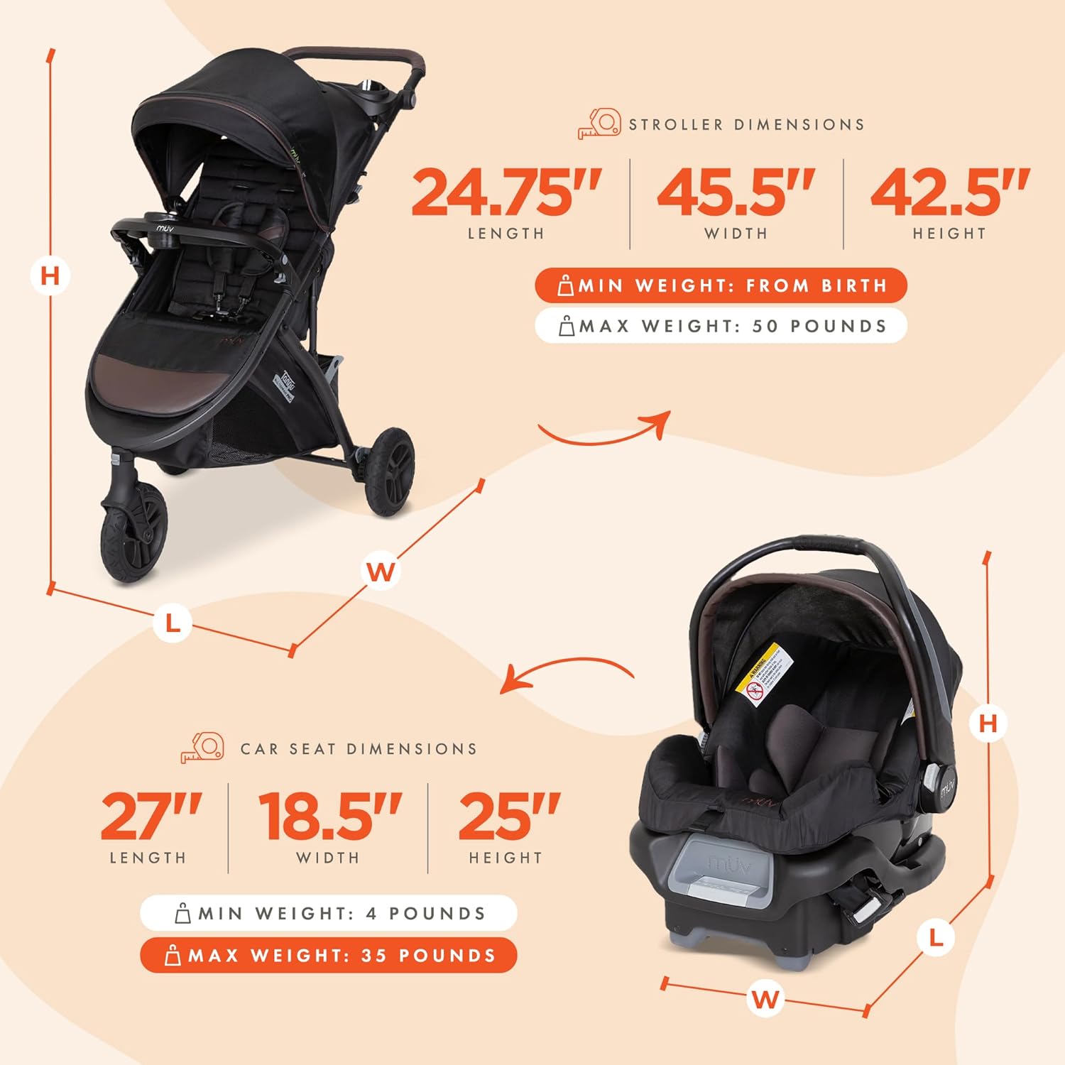 Bab Tren Tang Pr Bab Strolle wit All 3 Infan Ca Seat Adjustabl Canopy Storag Baske Cu Holders Uptow Brow Lightweigh Foldabl Trave Syste fo Toddler Infants