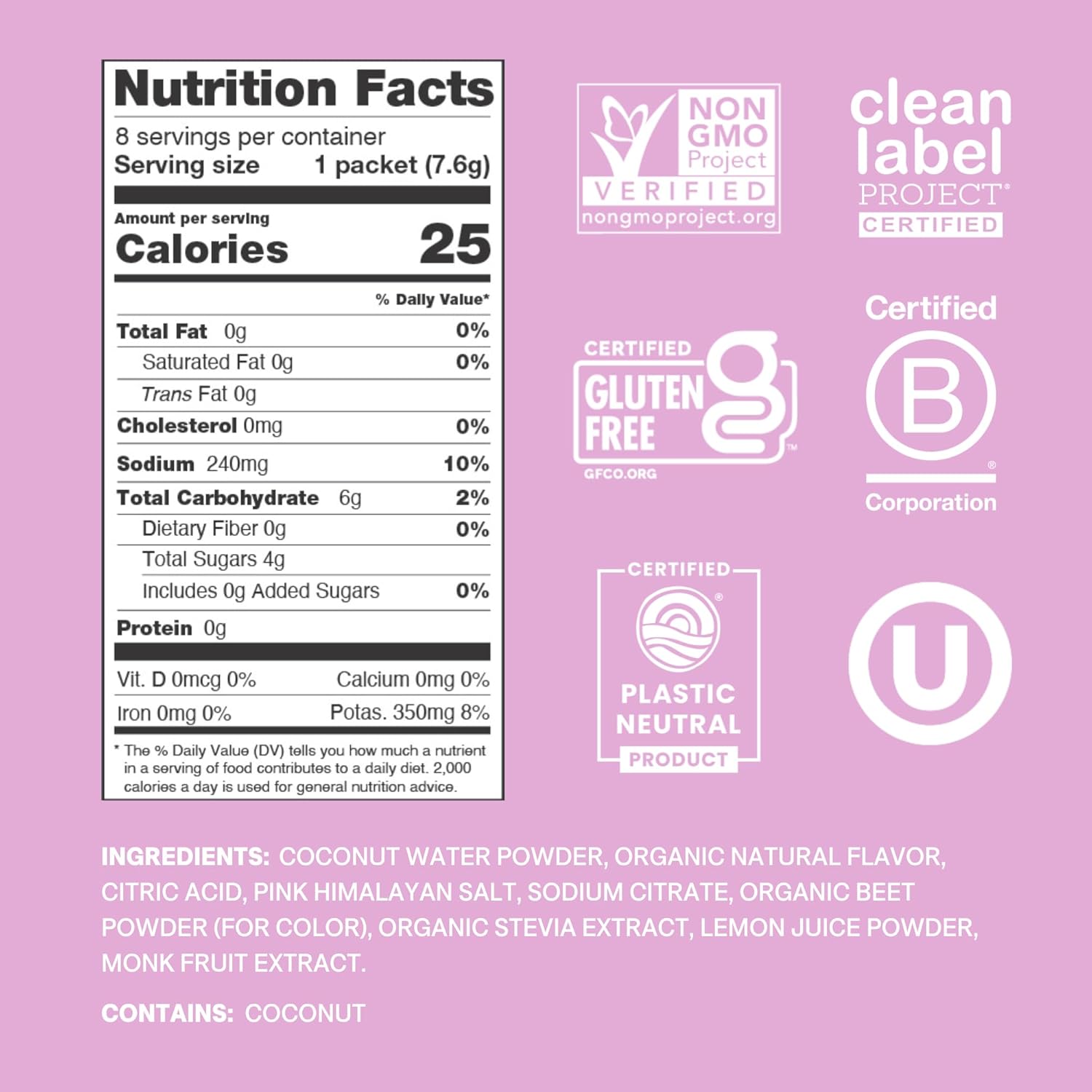 Cure Hydration Plant-Based Electrolyte Drink Mix | No Added Sugar | Dehydration Relief | Coconut Water Powder | FSA-HSA Eligible | Non-GMO, Vegan | 8 Packets ¨C Watermelon