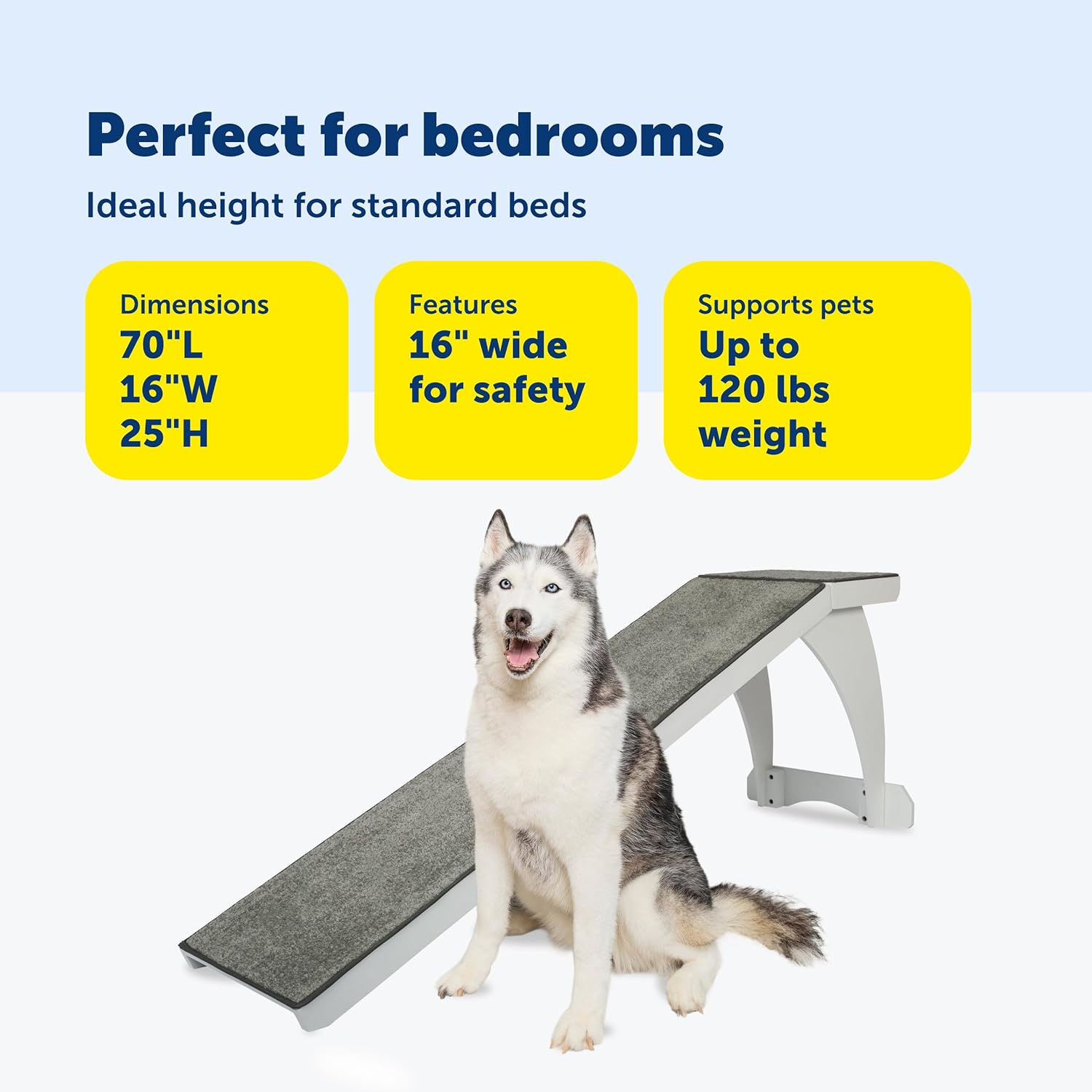 PetSafe CozyUp Bed Ramp - Supports Pets Back Joints - High Traction Carpet Surface - Furniture-Grade Wood - Cherry or White Finish - Heavy Duty Bed Access Ramp - White