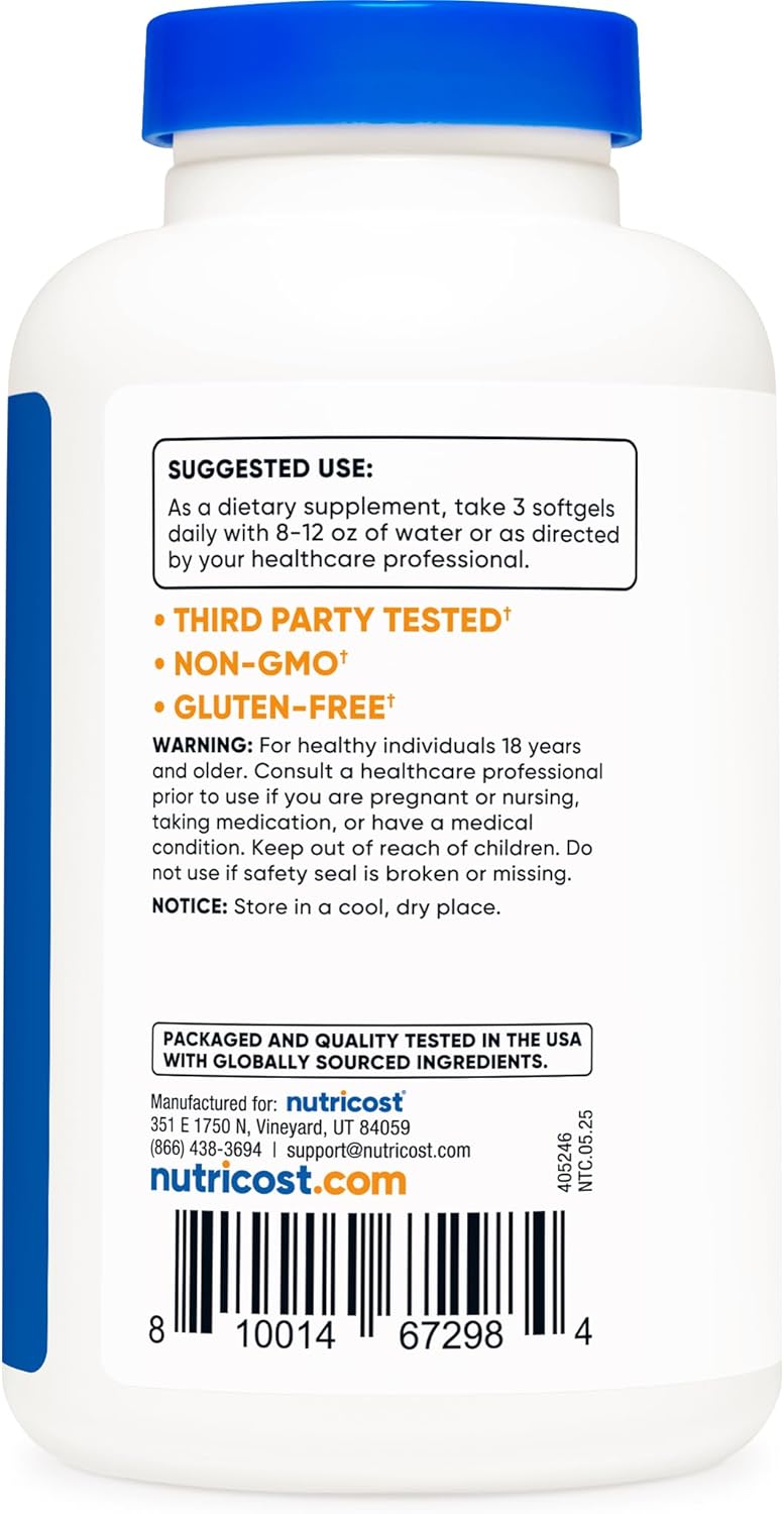 Nutricos Omeg Fis Oi 2500MG 12 Softgel (4 Serv Fis Oil Wil Caught 1200m EP 850m DH Non-GMO Glute Free