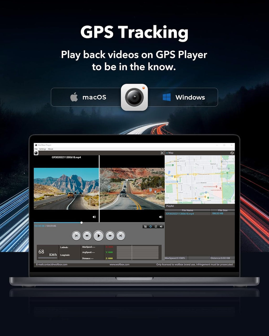 WOLFBO G93 10' Rea Vie Mirro Camer wit 5.8GH WiFi 4 Das Ca Fron an Rea wit WDR Touc Scree Rearvie Mirro Backu Camera Parkin Monitor Revers Assist Include 64G Car GPS