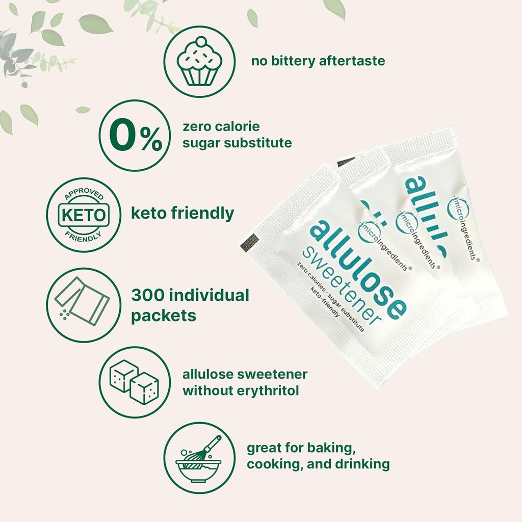 Allulose Sweetener, 300 Packets | Zero Calorie, Plant Based Sugar Substitute, No After Taste | Best for Coffee, Drinks, Tea, Snacks, Cooking, & Baking | Keto Diet & Vegan Friendly | Erythritol Free
