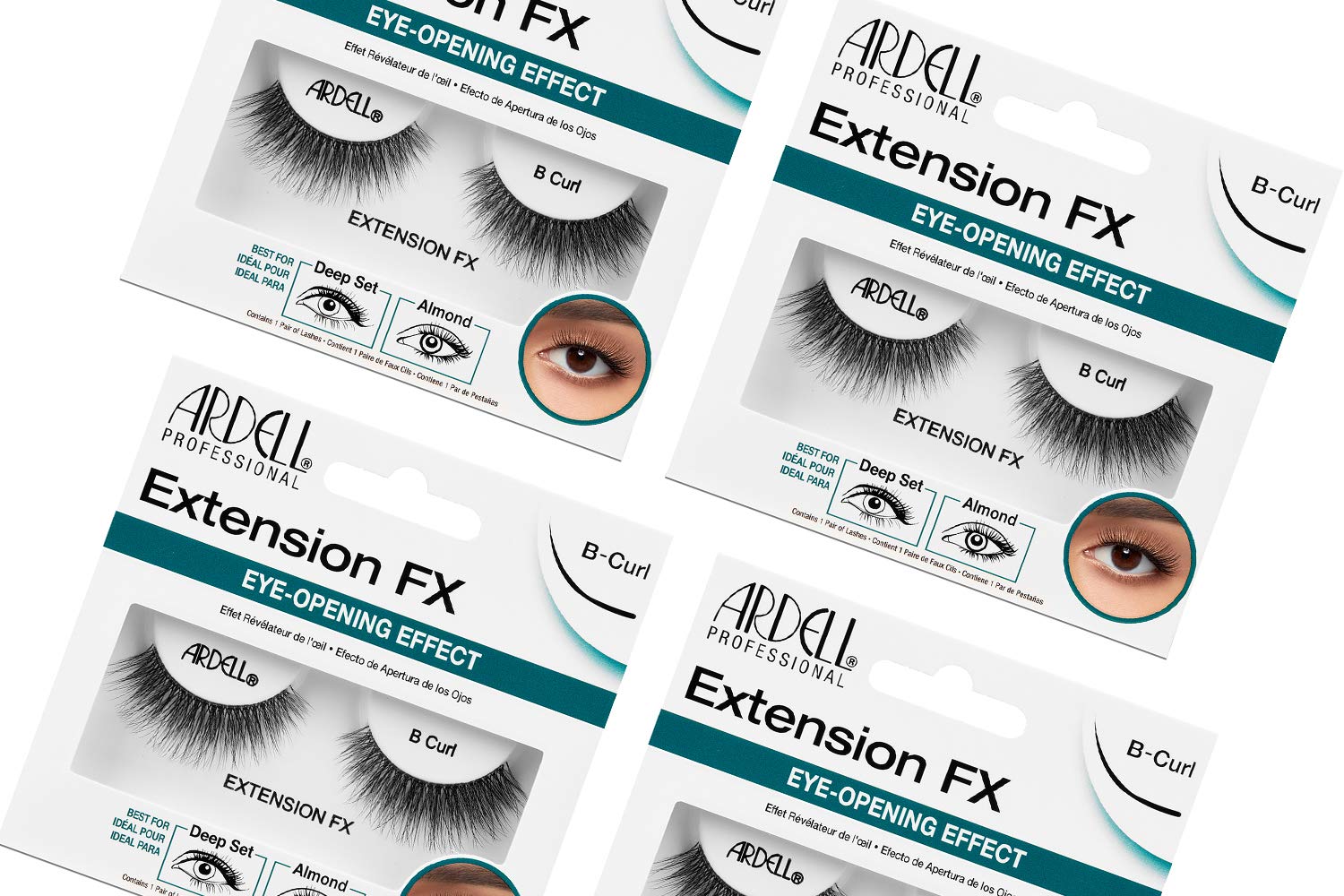 Ardell Extension FX D Curl False Eye Lashes for Eye Widening Effect, 4 pack