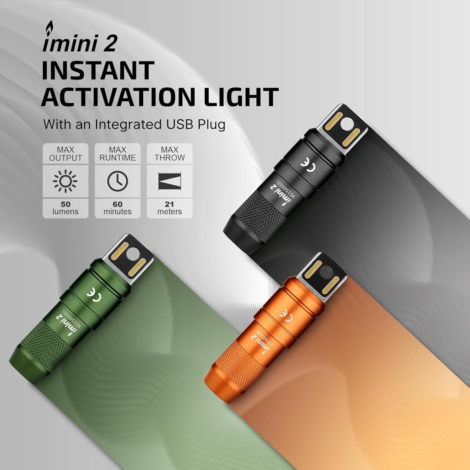 OLIGHT 2 Pack IMINI 2 EDC Rechargeable Keychain Flashlight, 50 Lumens Compact and Portable Mini LED Keyring Lights with Built-in Battery Ideal for Everyday Carry and Emergencies
