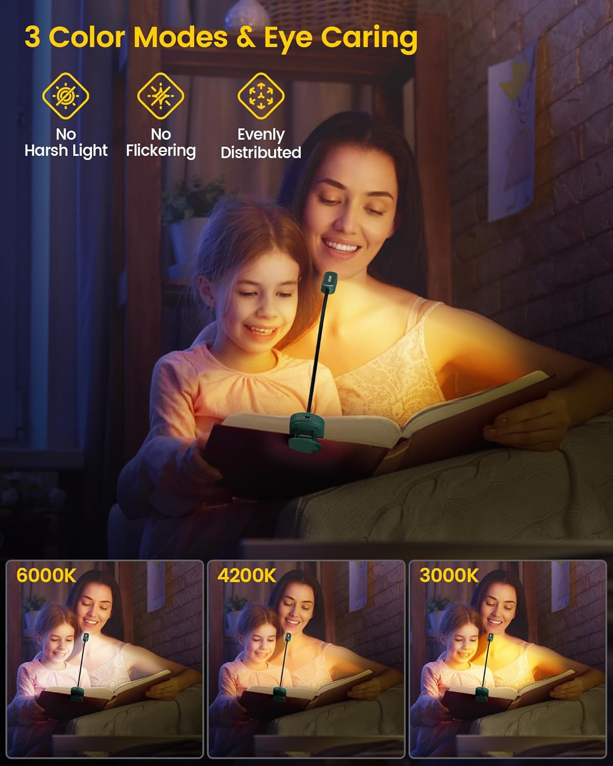 Glocusent 16 LED Mini Book Light for Reading in Bed, Clip On Reading Light, Rechargeable Long Lasting for 80+Hrs, 3 Colors 5 Brightness Levels, Perfect Reader Gifts, Book Lovers, Kids (Green)