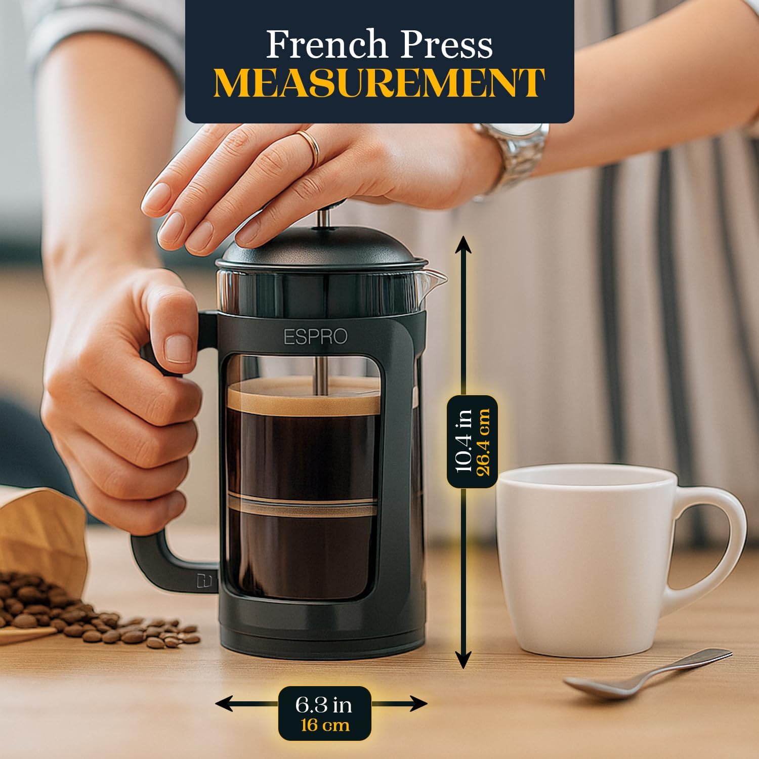ESPRO P3 French Press Coffee Maker ¨C Patented Double Micro-Filter for Grit-Free Brew, Heat Resistant thicker Borosilicate Glass Coffee press ¨C (32 oz)