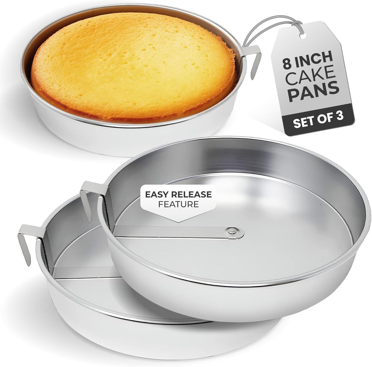 Aun Shannon' Kitche Inc Roun Cak Pans Pack Silve Cak Pa wit Built-i Swive Blade Eas Releas Cak Pan Se fo Baking Bakin Pan Se fo 3-Laye Cake Dishwashe Safe