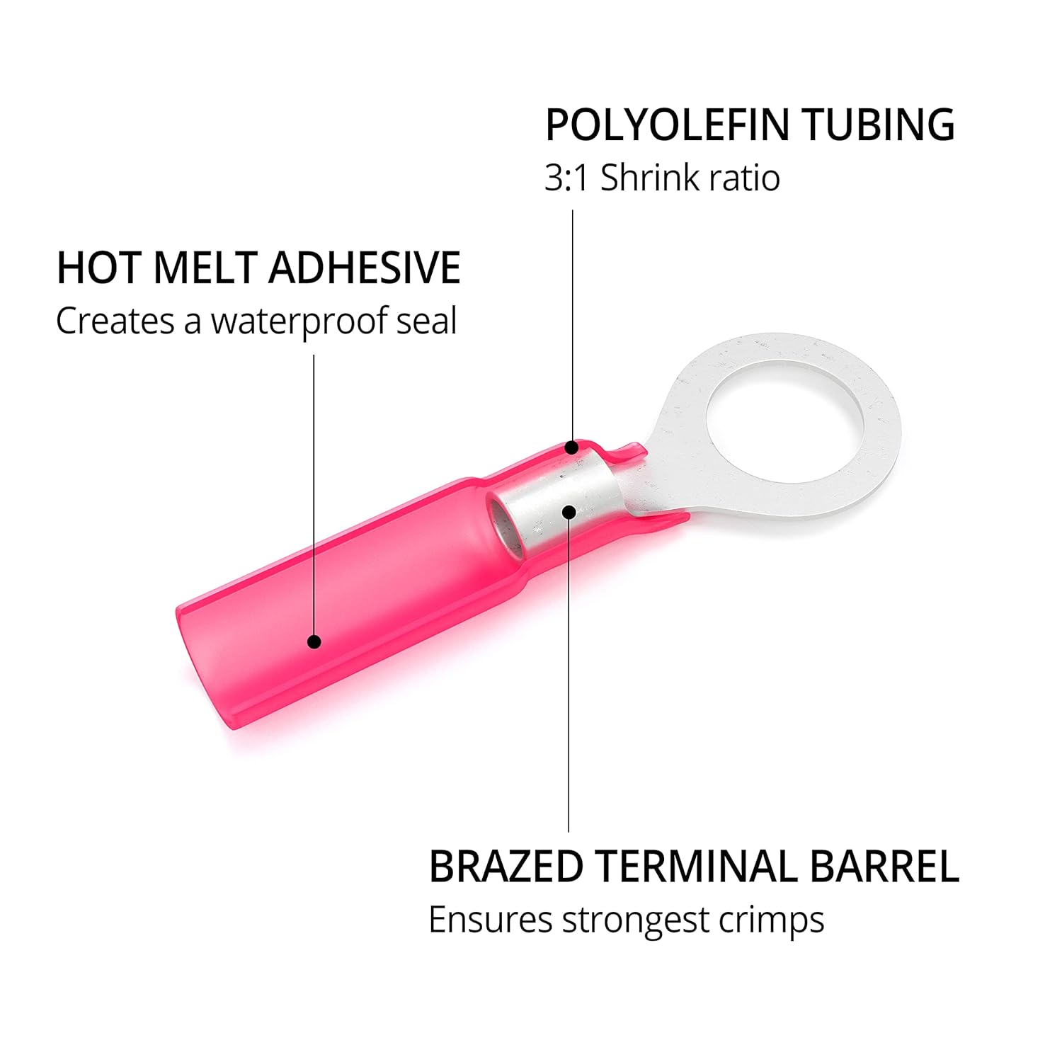 Wirefy 150 PCS Heat Shrink Ring Terminals 3/8inch - a Resistant Ring Connectors - Eyelet Wire Connectors - Red 22-16 AWG