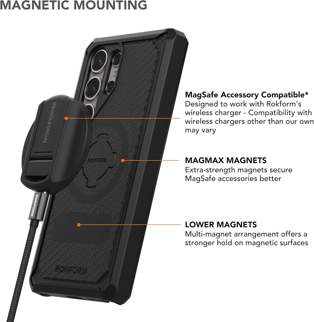 Rokform - Galaxy S24 Ultra Case, Rugged Series, Magnetic Case with Twist Lock, Drop Tested Armor (Black)