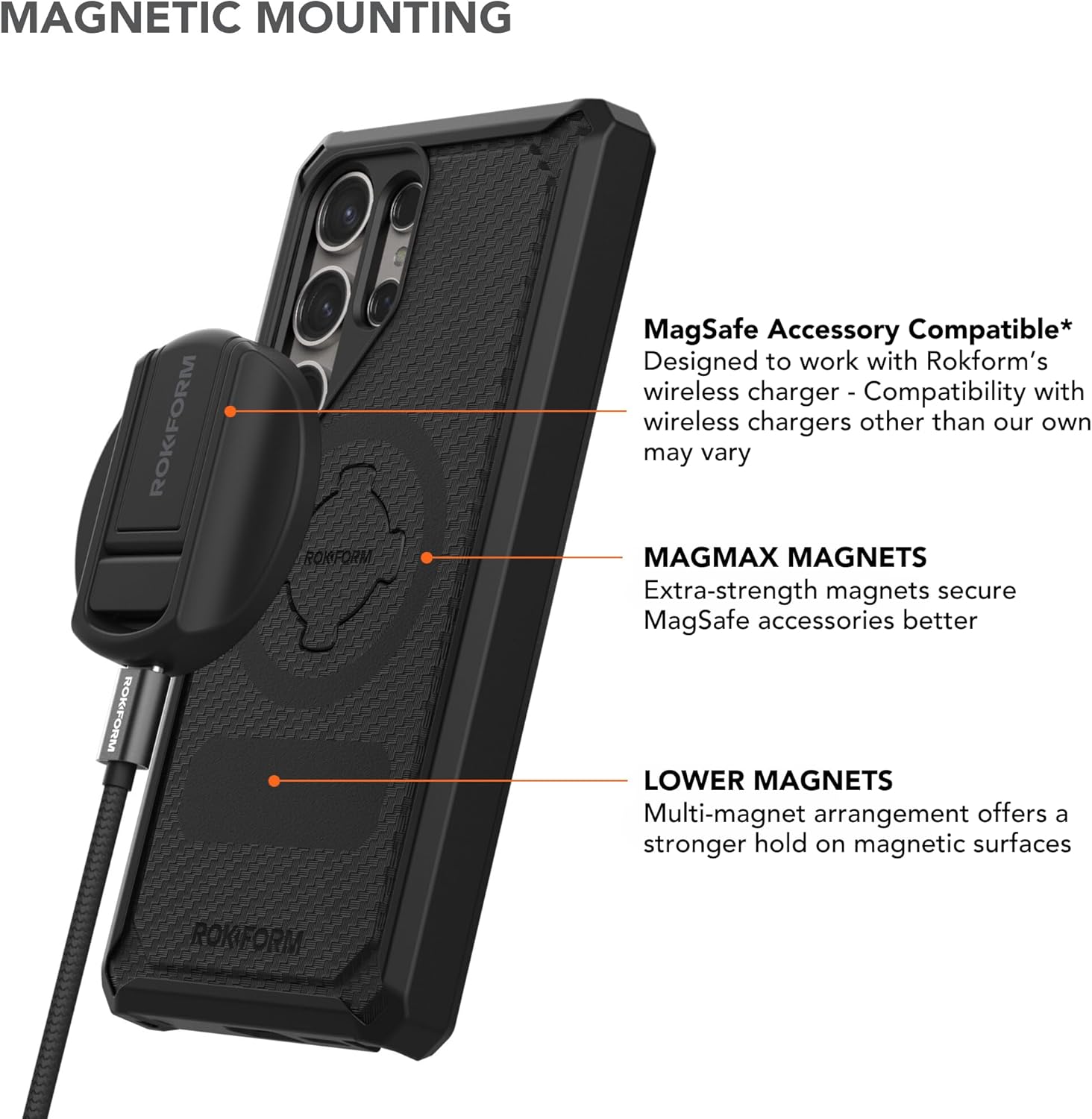 Rokform - Galaxy S24 Ultra Case, Rugged Series, Magnetic Case with Twist Lock, Drop Tested Armor (Black)