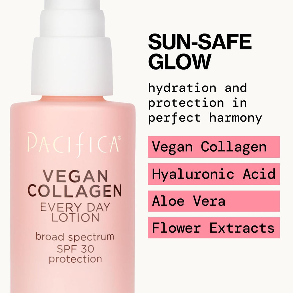 Pacific Beaut Vega Collage SP 3 Broa Spectru Sunscree Ever Da Fac Lotion UVA/UV Protectio fo Al Ski Types Lightweight Moisturizin Hydrating Cruelt Free White 1. F Oz
