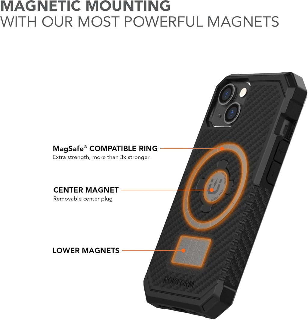Rokform - iPhone 14 Case, Rugged Series, Dual Magnetic, iPhone Cover with RokLock Twist Lock, Protective Apple Gear, Drop Tested Armor (Black)