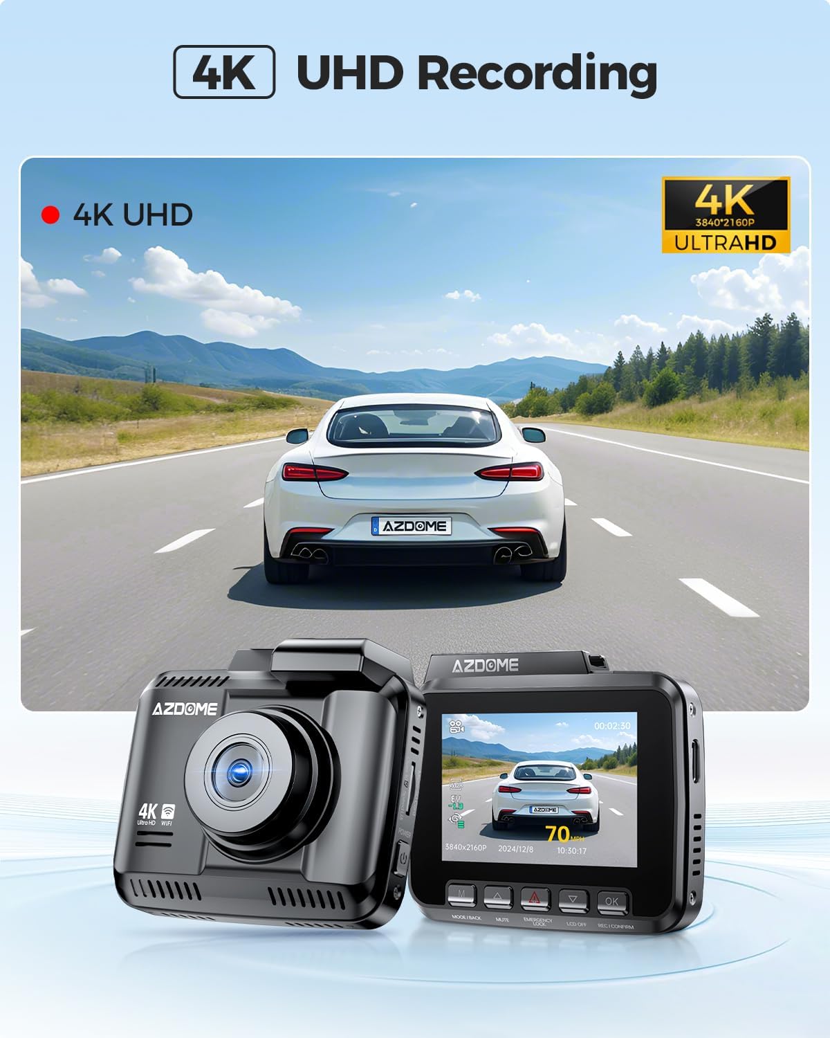 AZDOME GS63H 4K Dash Cam Built-in WiFi 6 GPS Car Dashboard Camera Recorder with STARVIS Night Vision, UHD 2160P, 150¡ã Wide Angle, WDR, G-Sensor, Loop Recording, 24H Parking Mode