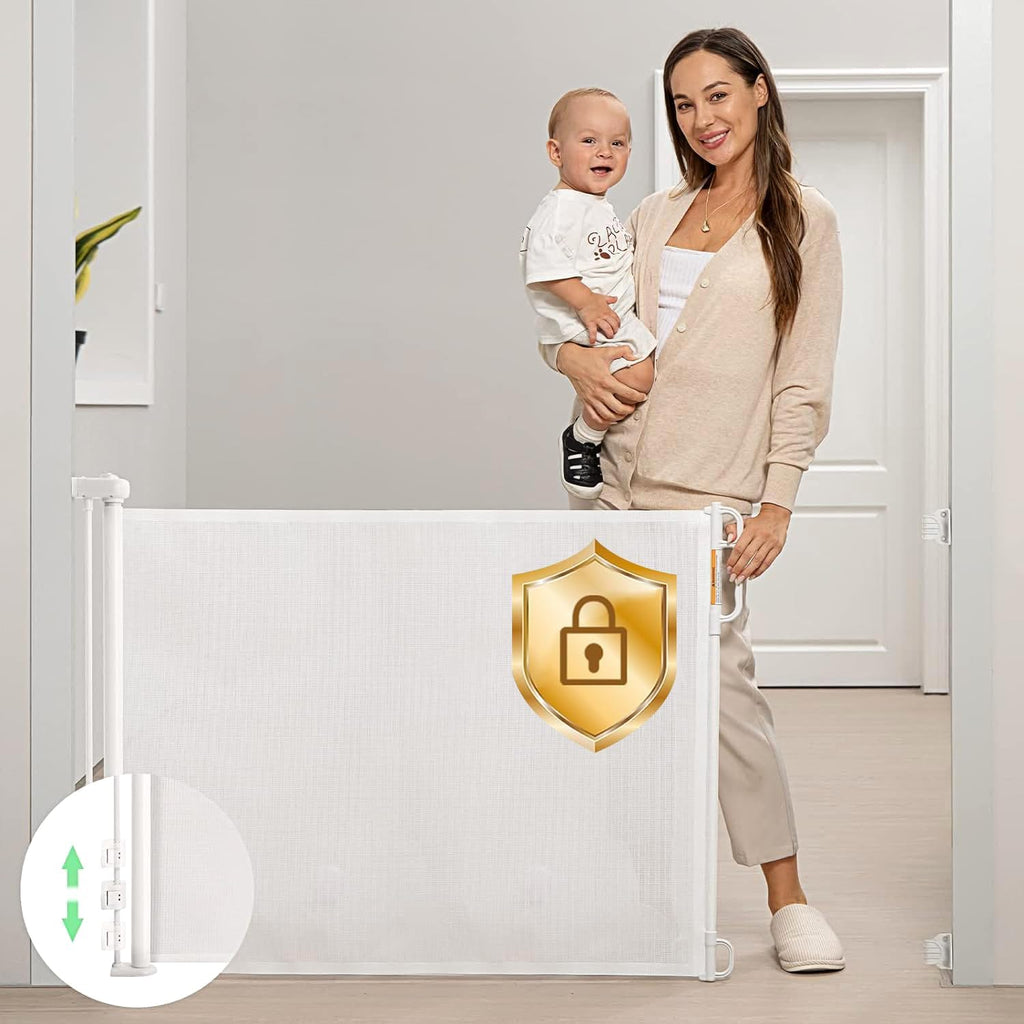 Retractable Baby Gate, Momcozy Mesh Baby Gate or Mesh Dog Gate, 33inch Tall,Extends up to 55inch Wide, Child Safety Gate for Doorways, Stairs, Hallways, Indoor/Outdoor