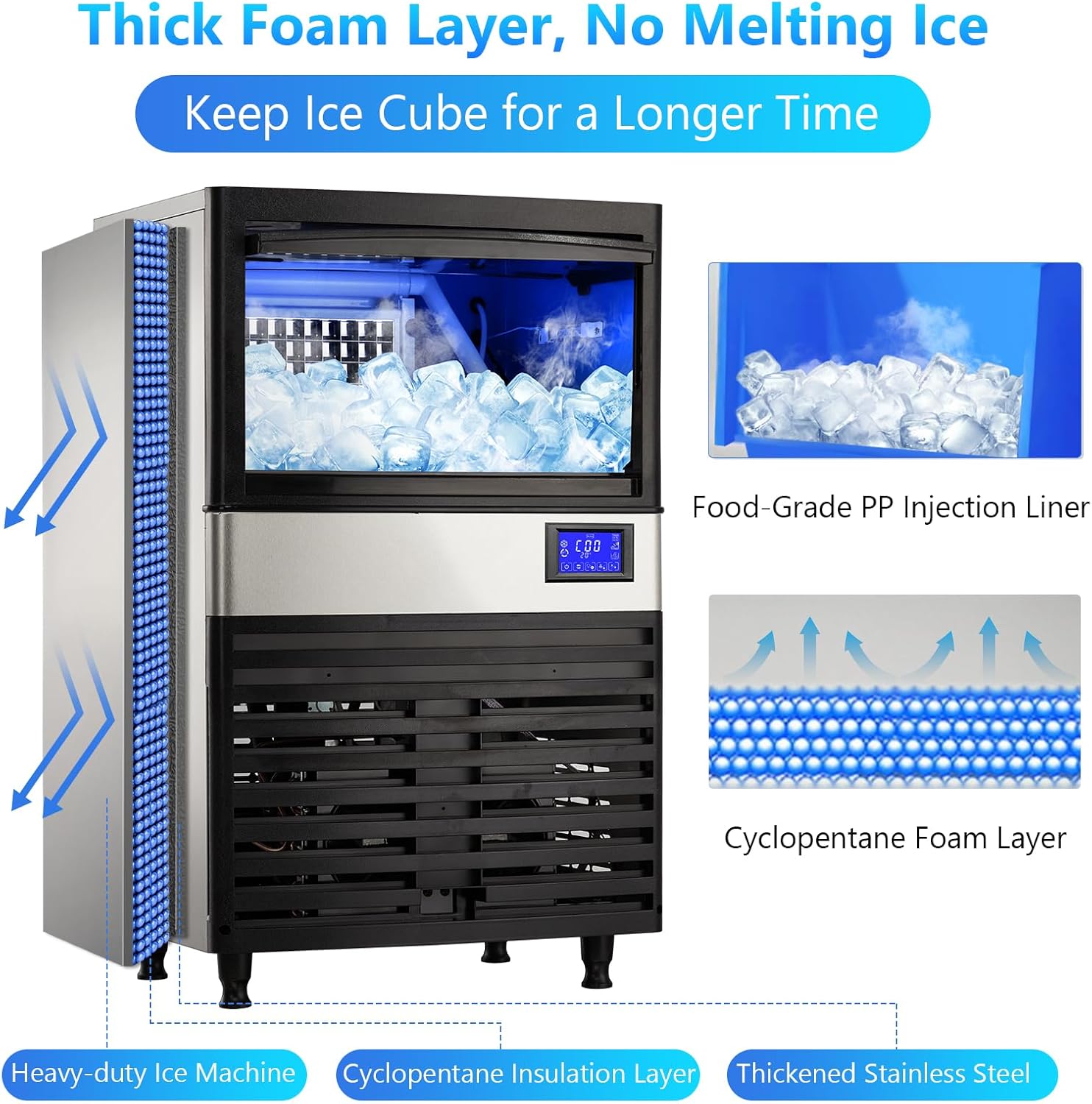 GarveeHom Unde Counte Ic Make Machin 11 LBS/24H Commercia Ic Make Machin 3 LB Storag Bin LC Pane wit Blu Ligh Stainles Stee Scoo fo Restaurant Home Bars Coffe Shop