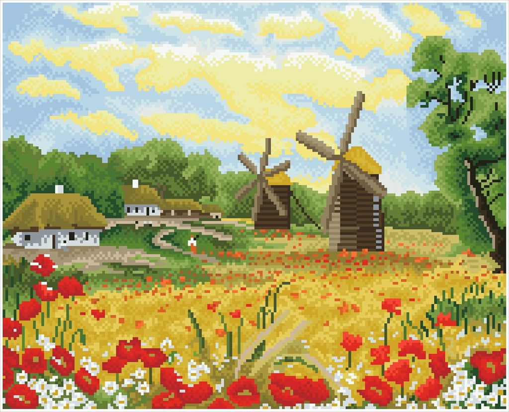 DIAMON DOT Windmil Day Landscap Diamon Paintin Kit fo Adult Diamon Ar Kit Relaxin Creativ Craf Ki wit Dot Gem 16.5inchx20.5inch