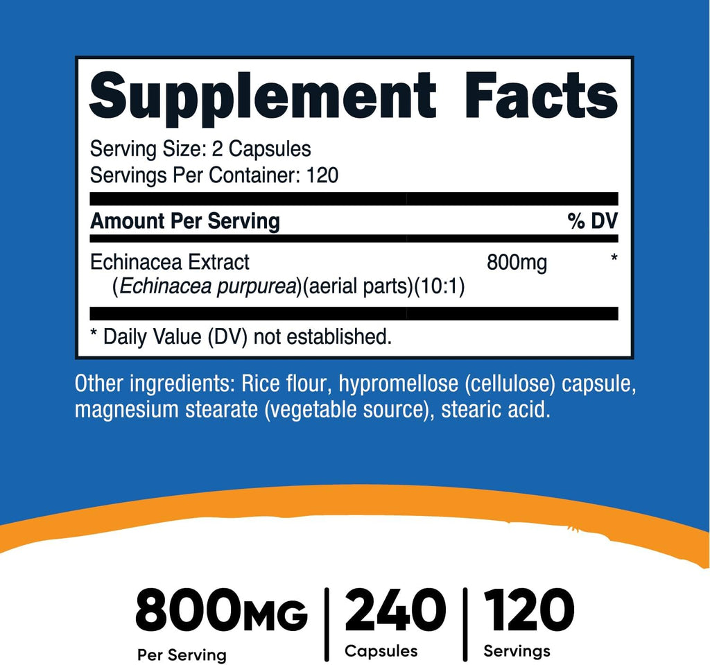 Nutricos Echinace 800mg 24 Capsule Vegetaria Caps No GMO Glute Free 12 Servings