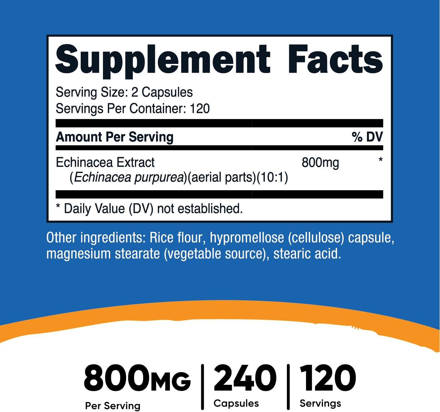 Nutricos Echinace 800mg 24 Capsule Vegetaria Caps No GMO Glute Free 12 Servings