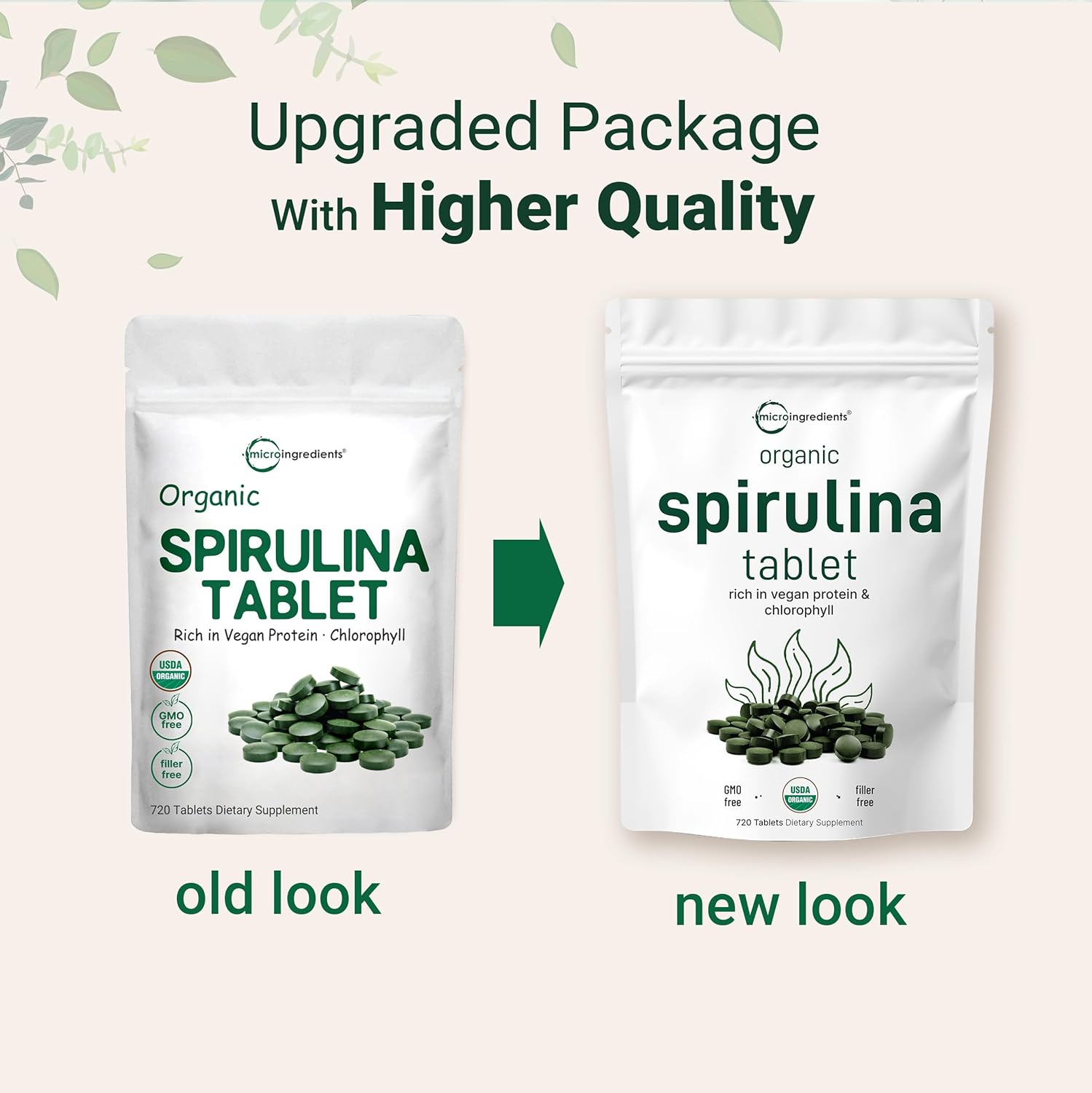 Micr Ingredient Organi Spirulin Supplement 3000M Pe Serving 72 Tablet ( Mont Supply) N Fille Non-GMO Ric i Vega Protein Vitamin Prebiotics Premiu Spirulin Pills