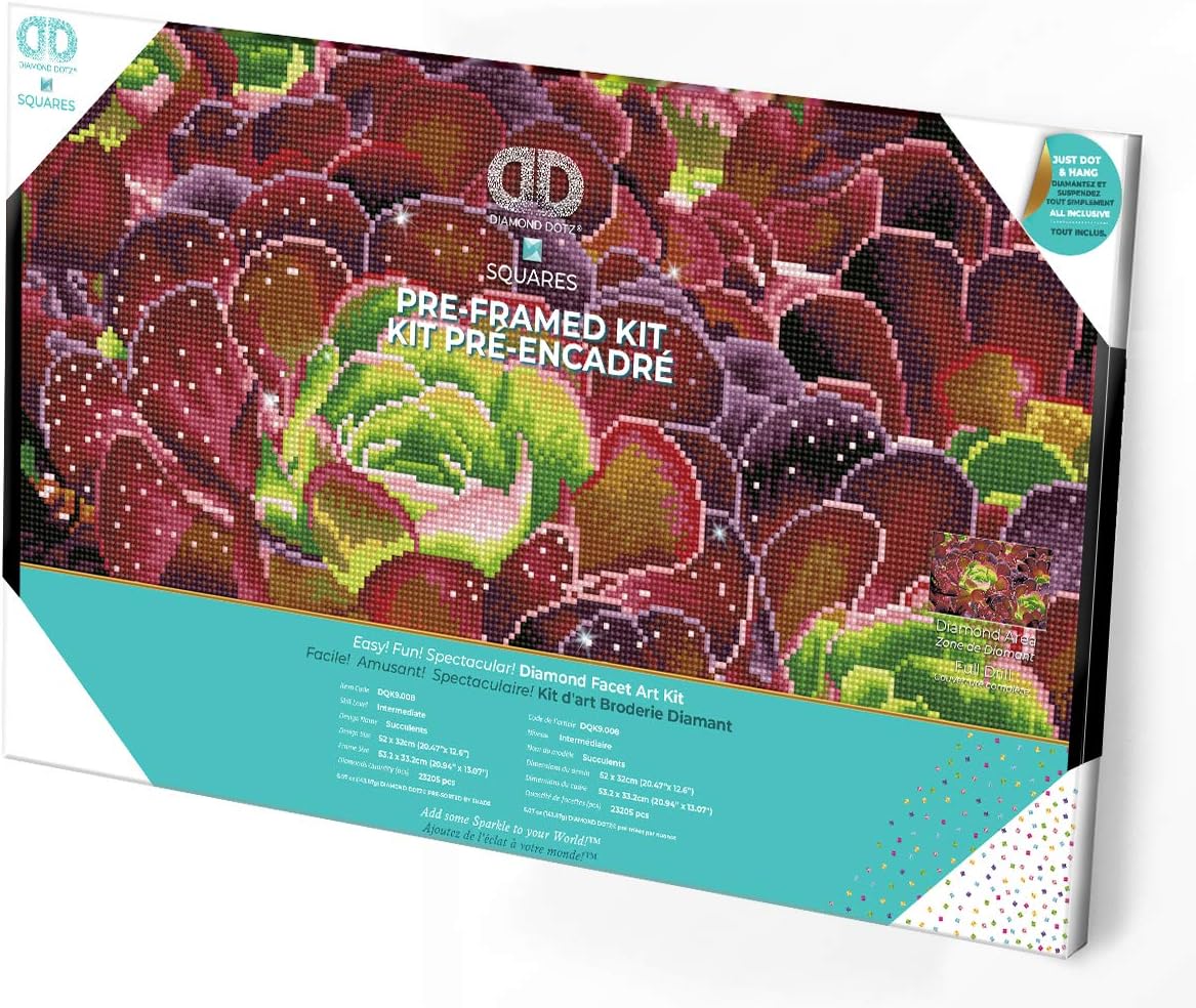 DIAMON DOT Succulent Pre-Frame Ki Plan Diamon Paintin Kit fo Adult Diamon Ar Kit Relaxin Creativ Craf Ki wit Dot Gem 20.5inchx12.6inch
