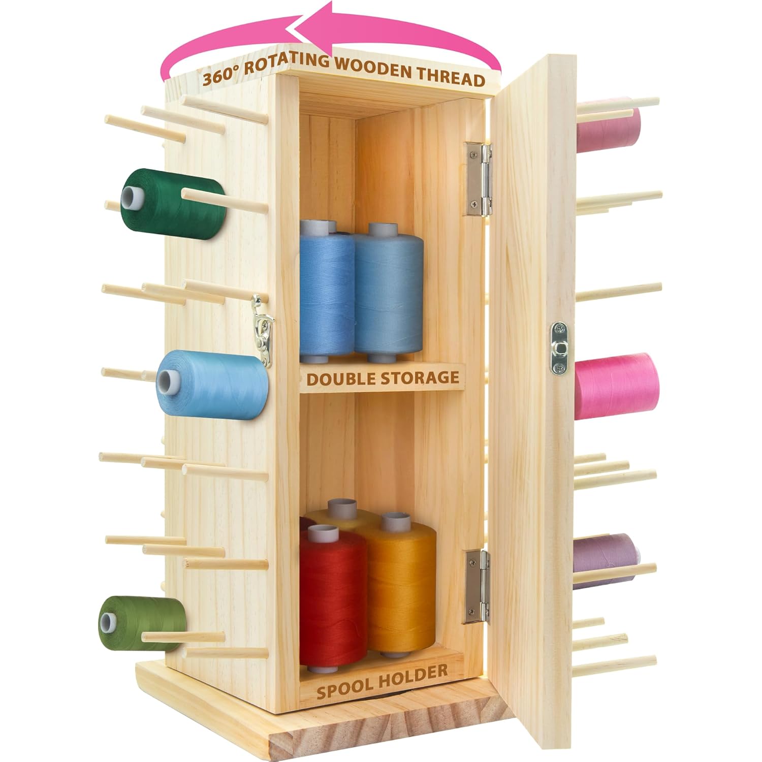 Pin Powe 8 Spool Threa Holde Stan 36 Ful Rotatin Woode Threa Organize Embroider Spoo Holde Rac Spoo Storag bo fo Sewing Quilting Jewelry an Hair-Braiding