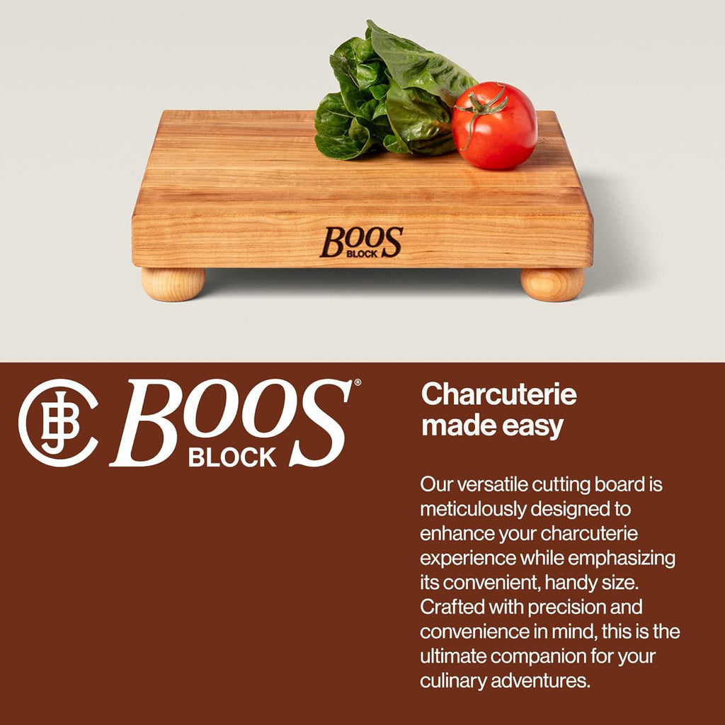 John Boos B Series Square Wooden Maple Cutting Board 12¡±x12¡± ¨C 1.5¡± Thick, 6-lb Non-Reversible Butcher Block with Wood Bun Feet & Edge-Grain