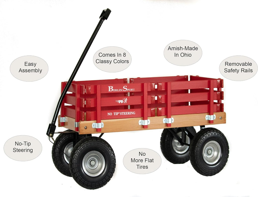 Berlin Flyer Sport Kid's Wagon - Model F410 - Amish Made in Ohio, USA - 10inch No-Flat Tires (Red)