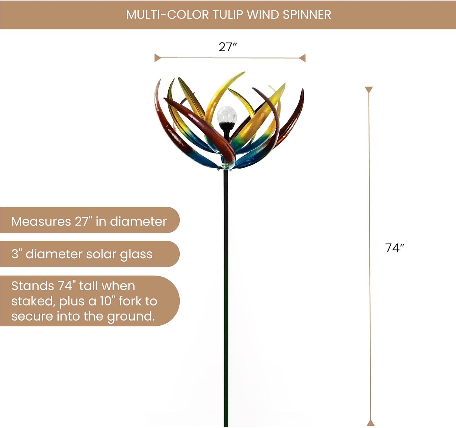 Bit an Piece Tuli Win Spinner Outdoo Sola Lighte Meta Win Spinner Larg Kineti Garde Sculptures Crackl Glas Light Multi-Colore Garde Decor
