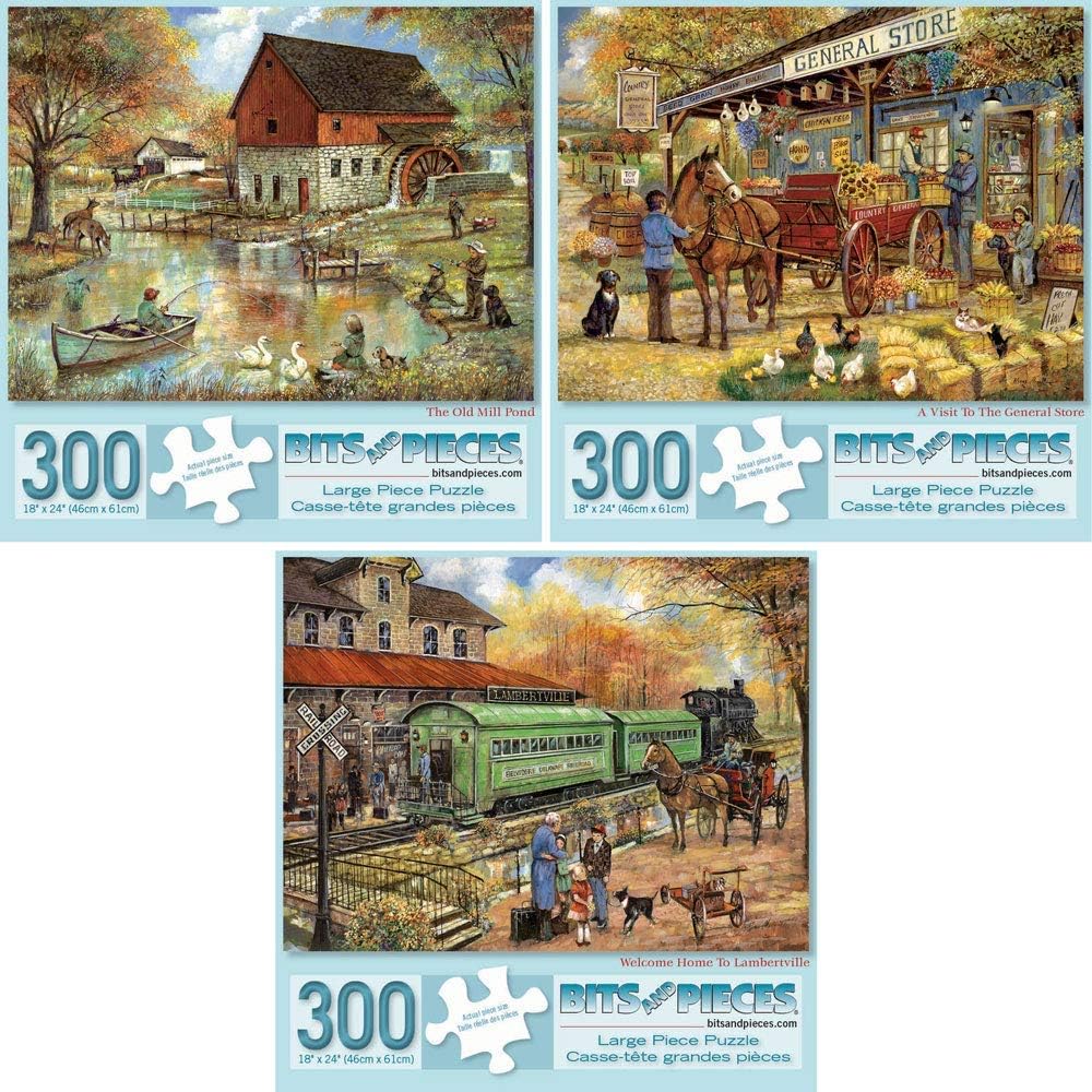 Bits and Pieces ¨C Value Set of Three Large 300 Piece Jigsaw Puzzles for Adults ¨C Jigsaw Puzzles Designed by Artist Ruane Manning, Completed Puzzle Size: 18inch x 24inch