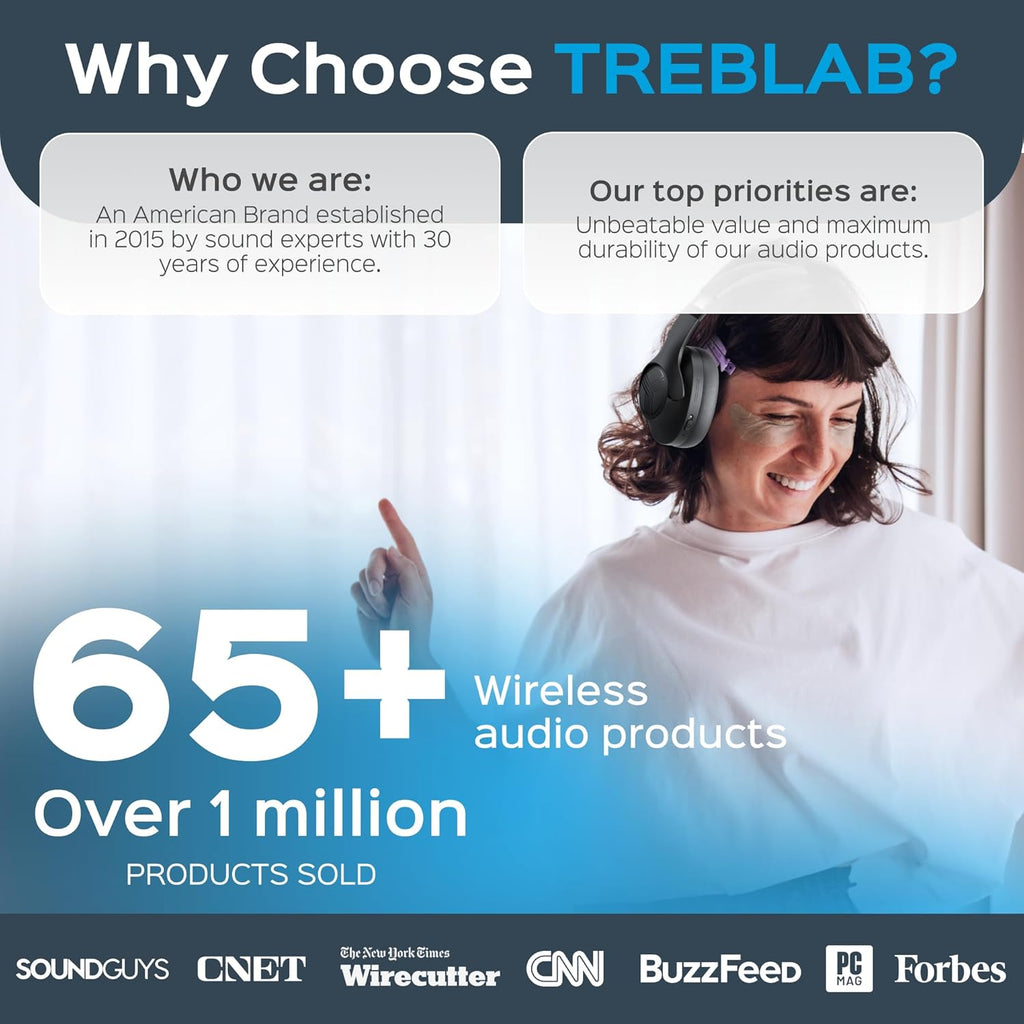 TREBLAB Z2 Hybrid Active Noise Cancelling Workout Headphones - Signature-HD Sound, Deep Bass, 58H Battery, Comfortable, Foldable Over Ear Bluetooth Headphones Wireless w/Mic for Calls, for Gym, Sport