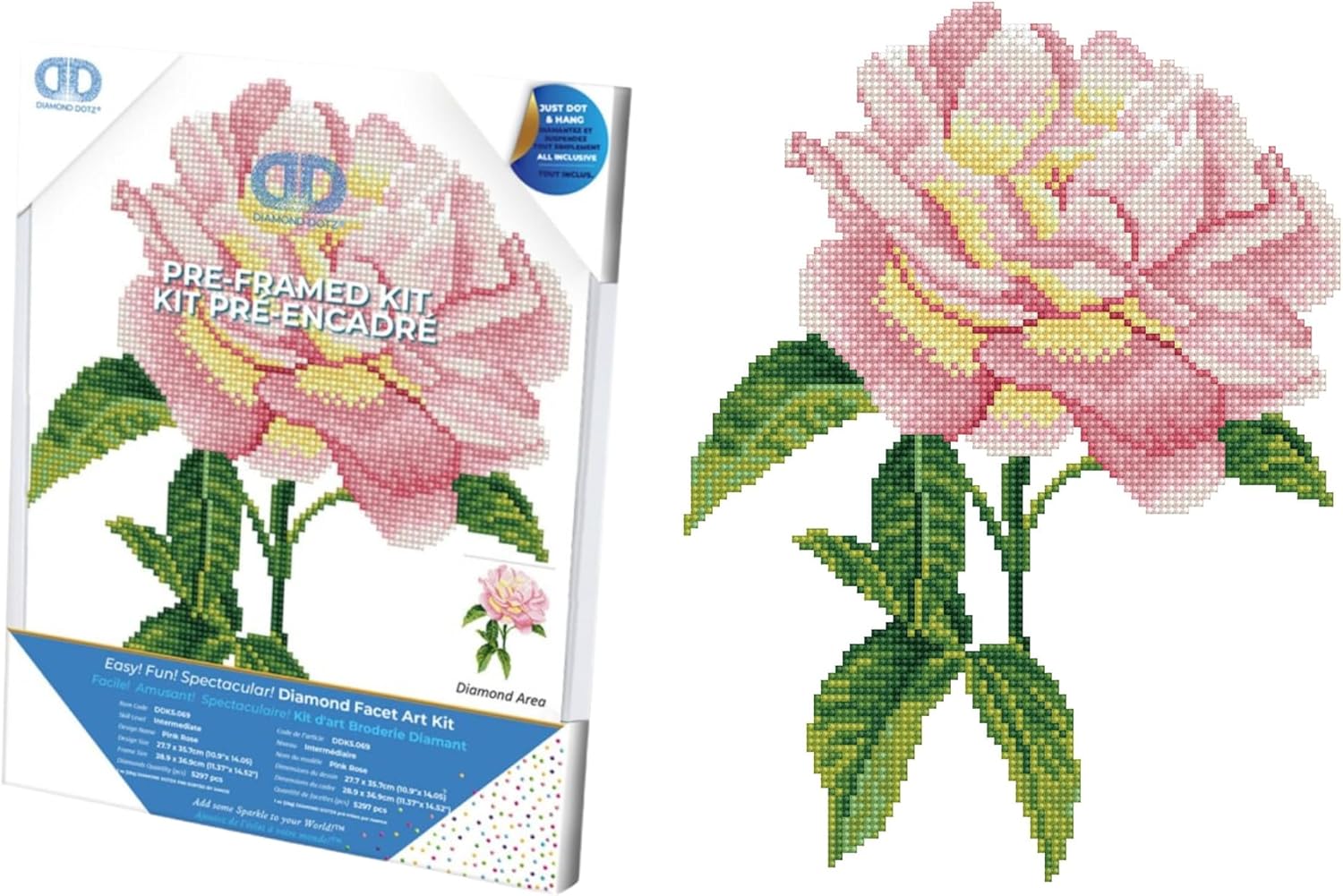 DIAMON DOT Pin Ros wit Fram Flowe Diamon Paintin Kit fo Adult Diamon Ar Kit Relaxin Creativ Craf Ki wit Dot Gem 14inchx10.9inch