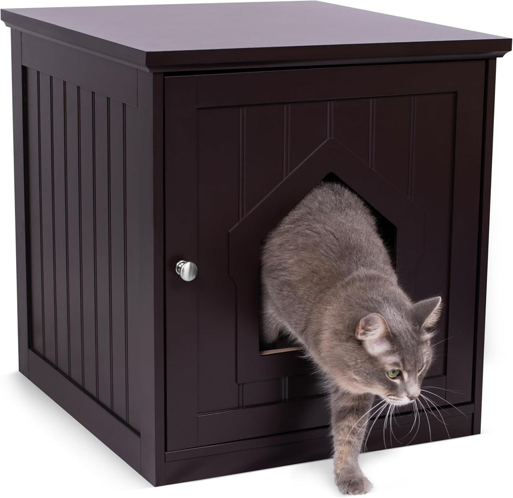 BIRDROC HOM Ca Litte Bo Furnitur Enclosur Hidde Kitt Litte Ca Hous wit Hinge Door Nightstand Sid Tabl Pe Crate Indoo Outdoo Woo Cabine fo Smal Cat an Dog Espresso
