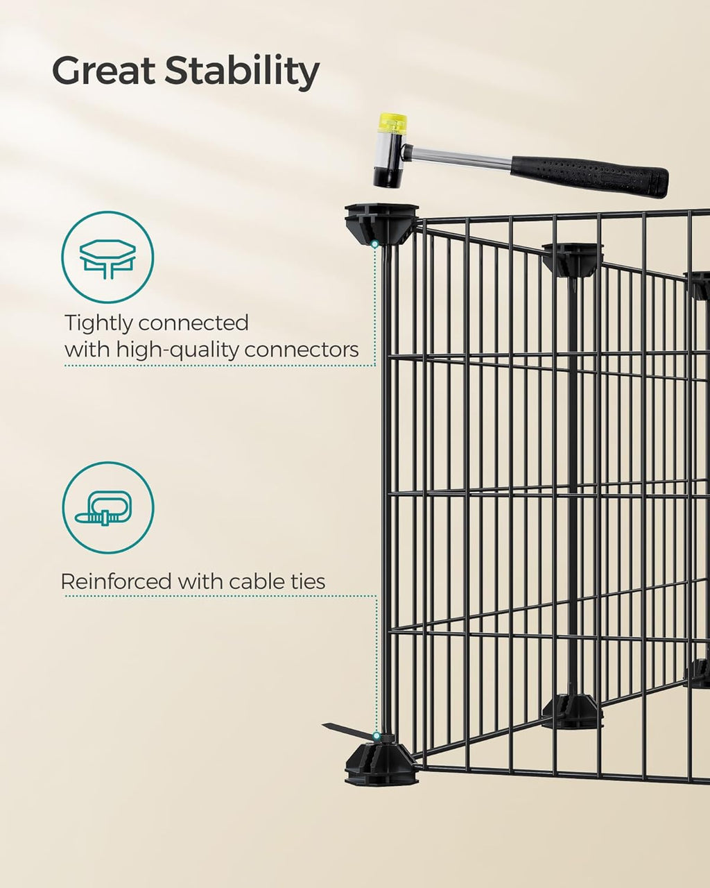 SONGMICS 36 Panels Pet Playpen, Small Animal Playpen, Rabbit Guinea Pig Cage, Zip Ties Included, Metal Wire Apartment-Style Two-Story Pet Premium Villa for Bunnies Puppies,Indoor Use, Black ULPI002B01