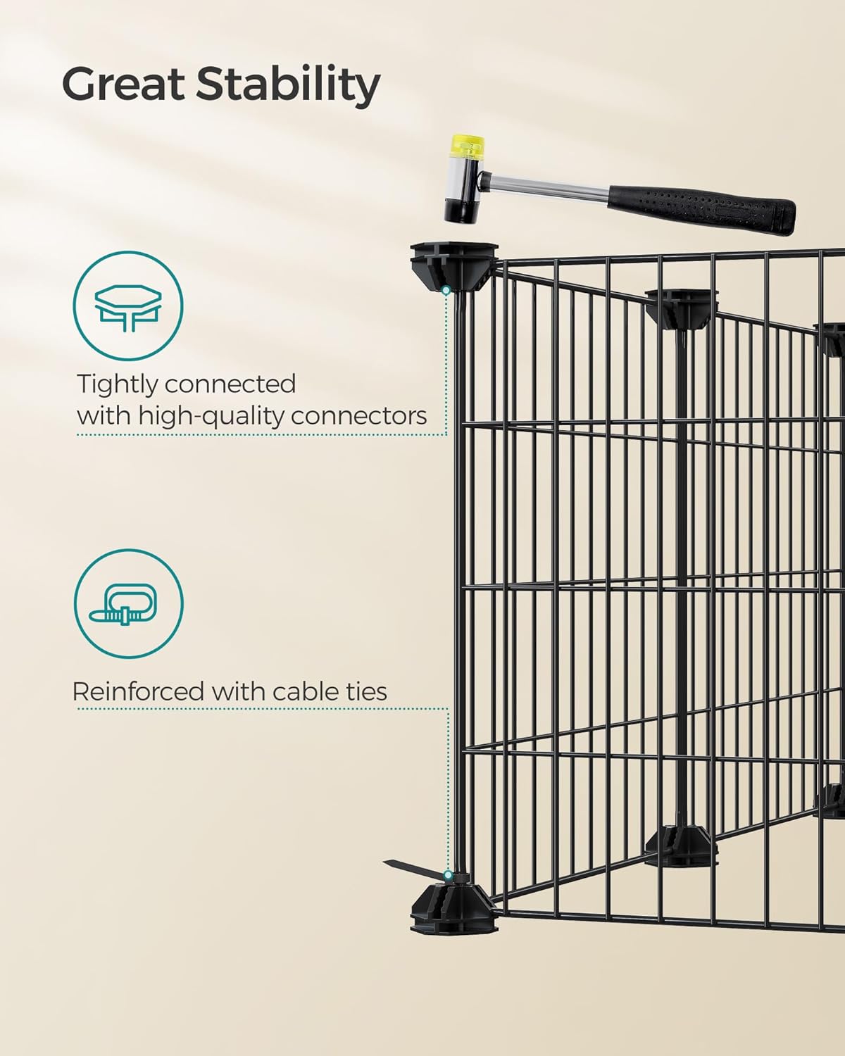 SONGMICS 36 Panels Pet Playpen, Small Animal Playpen, Rabbit Guinea Pig Cage, Zip Ties Included, Metal Wire Apartment-Style Two-Story Pet Premium Villa for Bunnies Puppies,Indoor Use, Black ULPI002B01