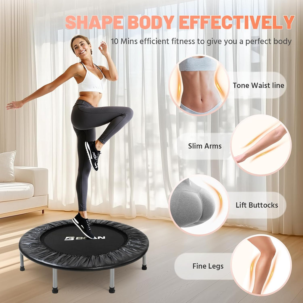 BCAN 38inch/40''/48'' Foldable Mini Trampoline Fitness Trampoline with Safety Pad,Rebounder Exercise Trampoline for Adults Indoor/Garden Workout,Max Load 300lbs/440lbs