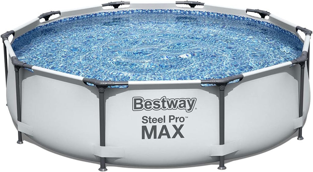 Steel Pro MAX 10' x 30inch Above Ground Pool, Round Metal Frame Outdoor Swimming Pool Set with Filter Pump and Cartridge, Gray