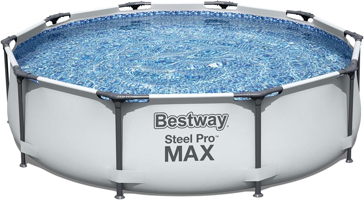 Steel Pro MAX 10' x 30inch Above Ground Pool, Round Metal Frame Outdoor Swimming Pool Set with Filter Pump and Cartridge, Gray
