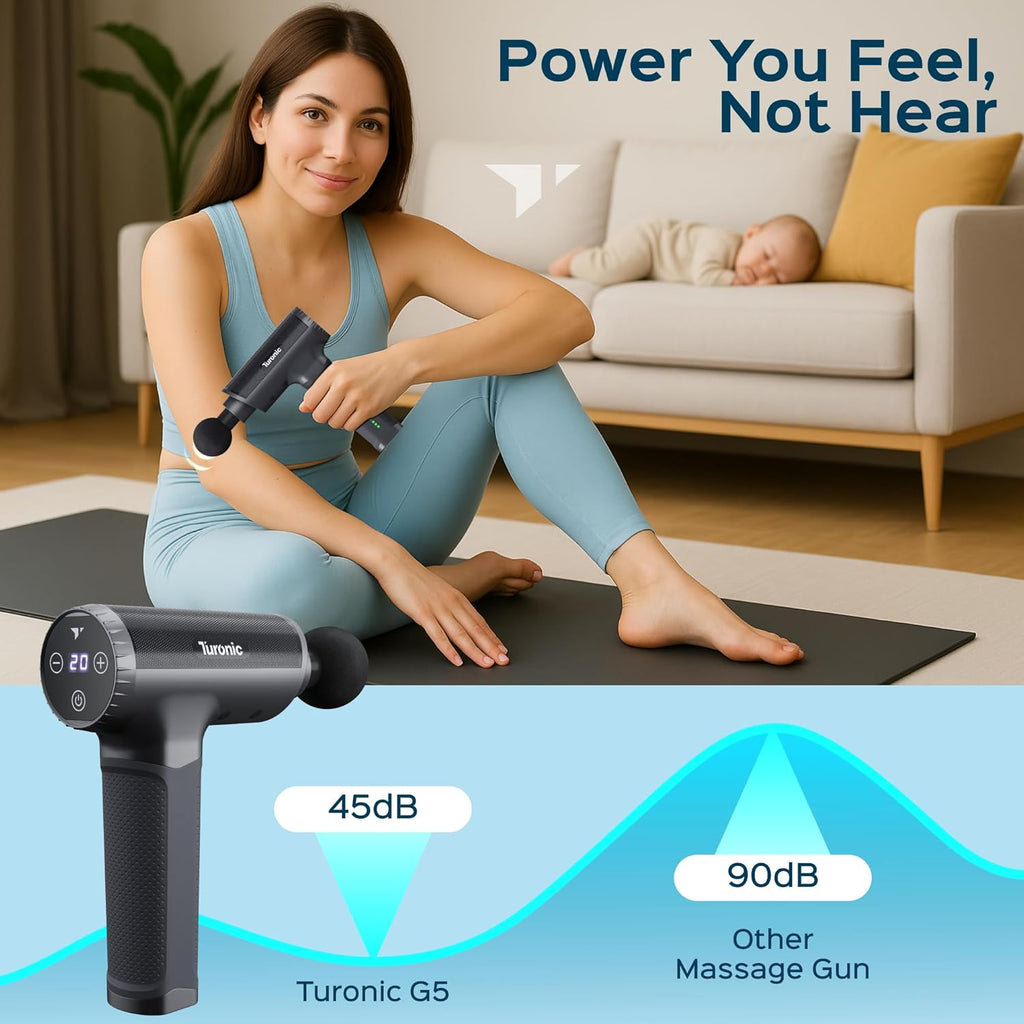 Turoni Professiona Handhel Massag Gu Dee Tissu Percussio Massager 2 Speeds Heads Quiet Powerful Portable Cordless Grea fo Athletes Persona Use Shoulder Foot Bac Body GM5