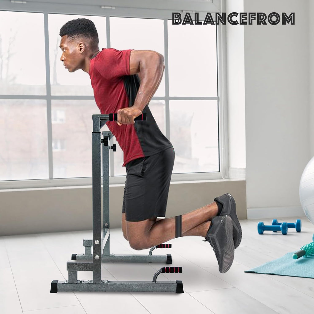 BalanceFrom Steel Frame Dip Station with Adjustable Height, 500 Pound Weight Capacity ¨C Upper Body Workout Home Gym Equipment for Triceps, Push & Pull Ups, Leg Raises, and Bench Press