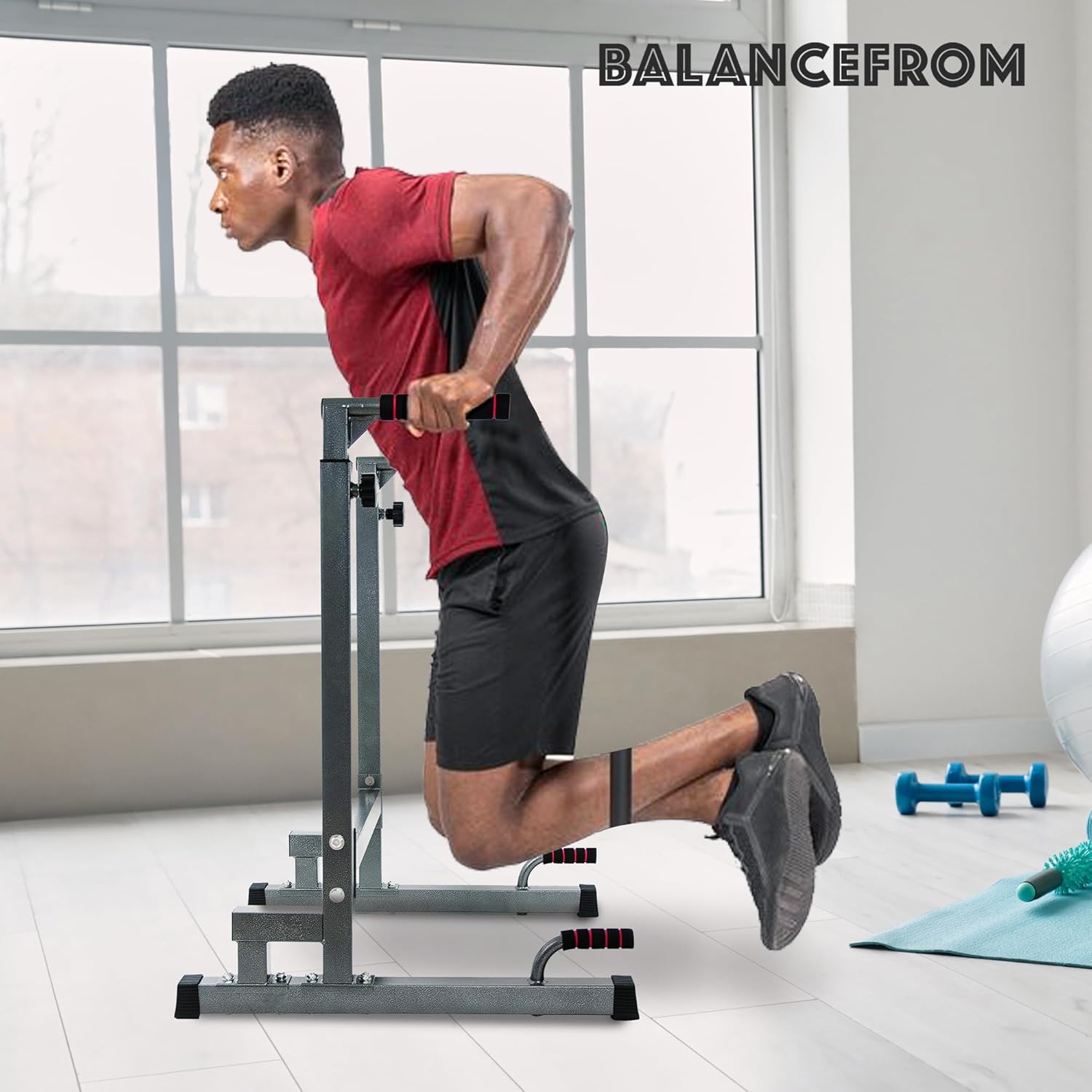 BalanceFrom Steel Frame Dip Station with Adjustable Height, 500 Pound Weight Capacity ¨C Upper Body Workout Home Gym Equipment for Triceps, Push & Pull Ups, Leg Raises, and Bench Press
