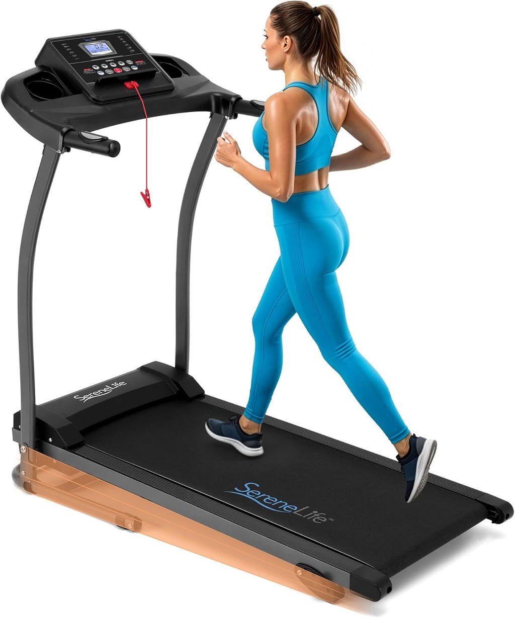 Electric Folding Treadmill Exercise Machine - Smart Compact Digital Fitness Treadmill Workout Trainer w/Bluetooth App Sync, Manual Incline Adjustment, for Walking, Running, Gym