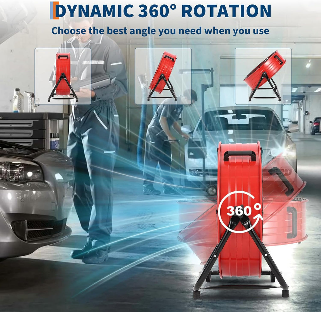 Industria Floo Fa 2 i wit Adjustabl 3-Spee 4800-880 CF Cooling 360 Rotation Portabl Handl Casters High-Powe Airflo fo Home/Workshop