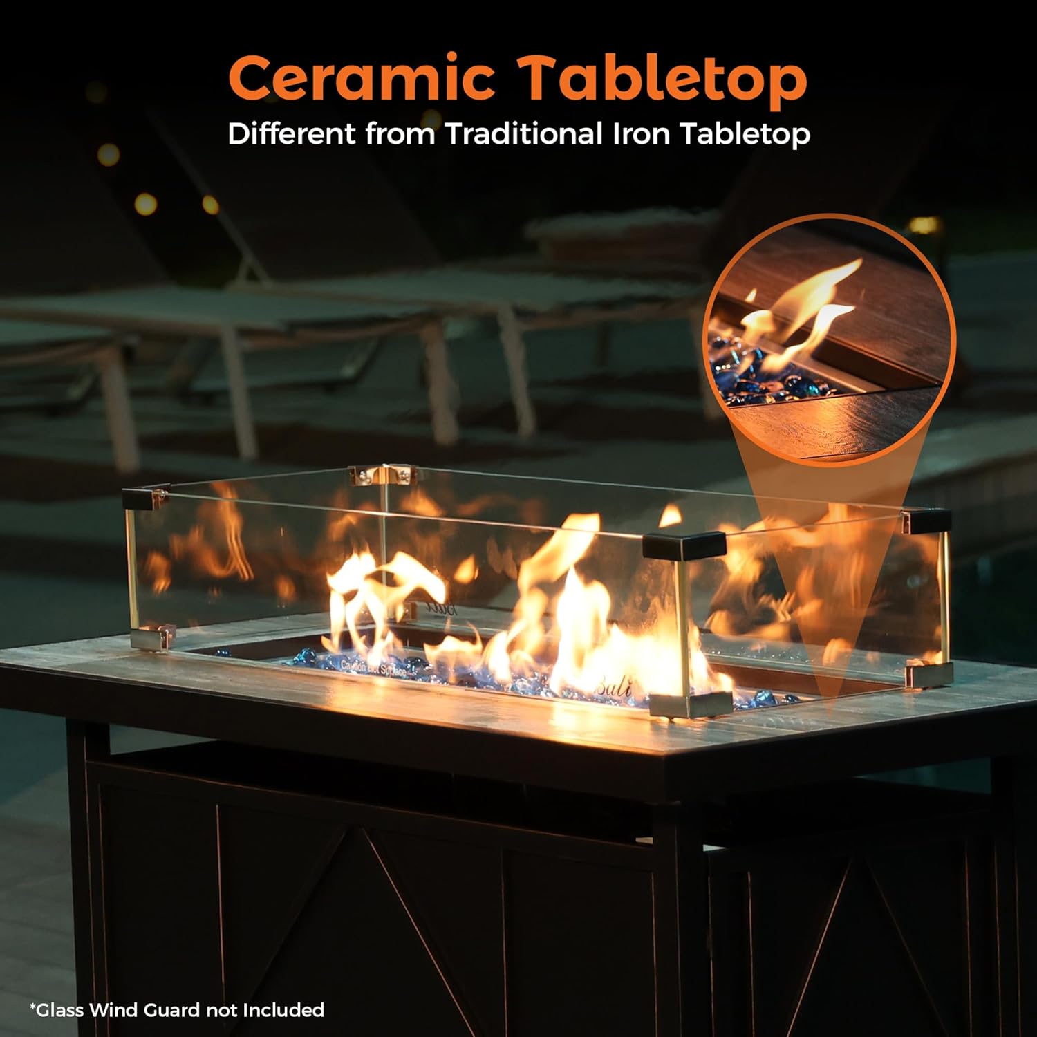 BALI OUTDOORS Fire Pit Table Propane Gas Firepit Rectangular Fire Table 42In 60,000 BTU for Outside Patio Backyard Deck Balcony