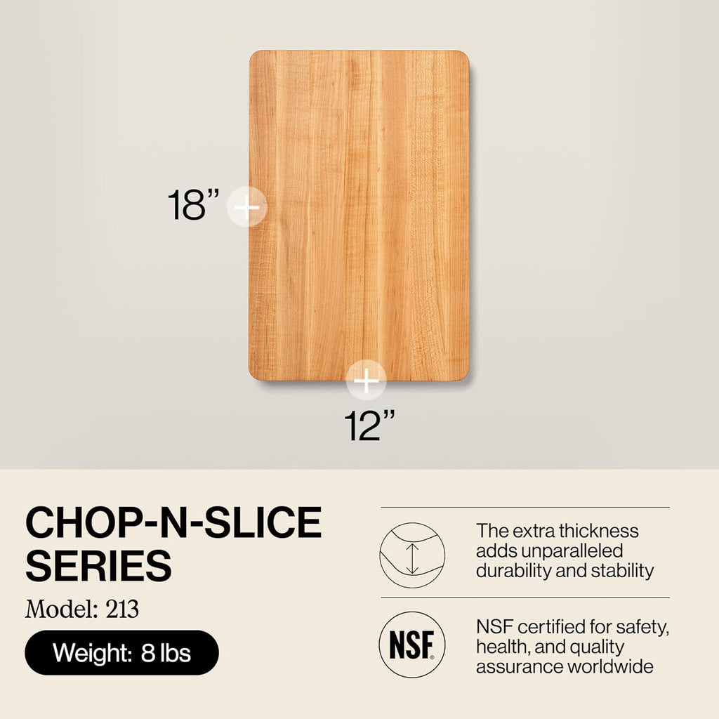 John Boos Chop-N-Slice Series Rectangular Wooden Maple Cutting Board 18¡±x12¡± ¨C 1.25¡± Thick, 8-lb Reversible Butcher Block with Eased Corners Edge-Grain ¨C Made in the USA