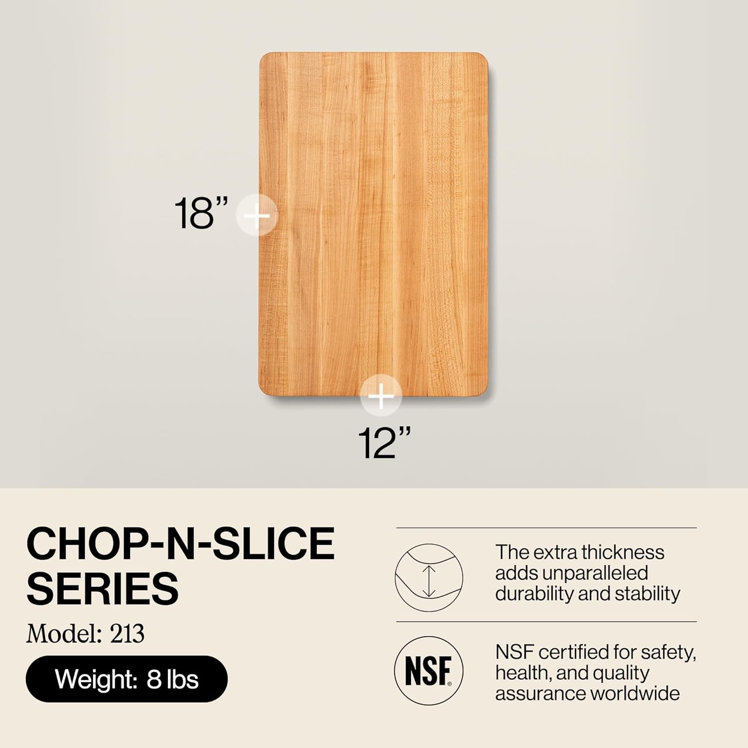 John Boos Chop-N-Slice Series Rectangular Wooden Maple Cutting Board 18¡±x12¡± ¨C 1.25¡± Thick, 8-lb Reversible Butcher Block with Eased Corners Edge-Grain ¨C Made in the USA